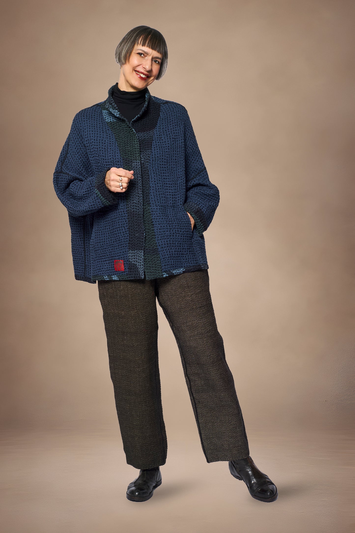 BW3970-NVY / ABSTRACT WAFFLE KANTHA (AVAILABLE JACKETS)