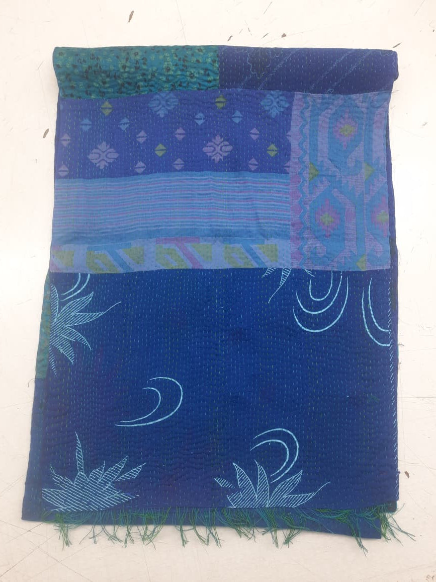 SC2800-BLU / VINTAGE SILK COTTON KANTHA (AVAILABLE SCARF)