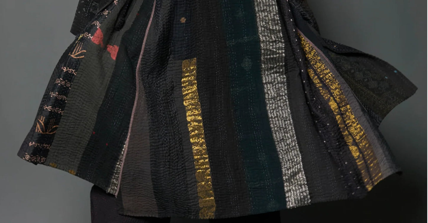 JV4970-BLK / JEWEL WOVEN WITH VERTICAL PATCH KANTHA (In Kantha)