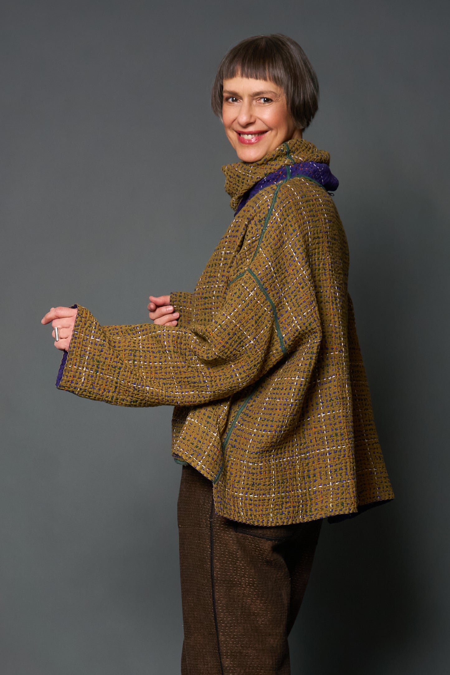 WW3971-PRP / WOOL WAFFLE KANTHA (AVAILABLE JACKETS)