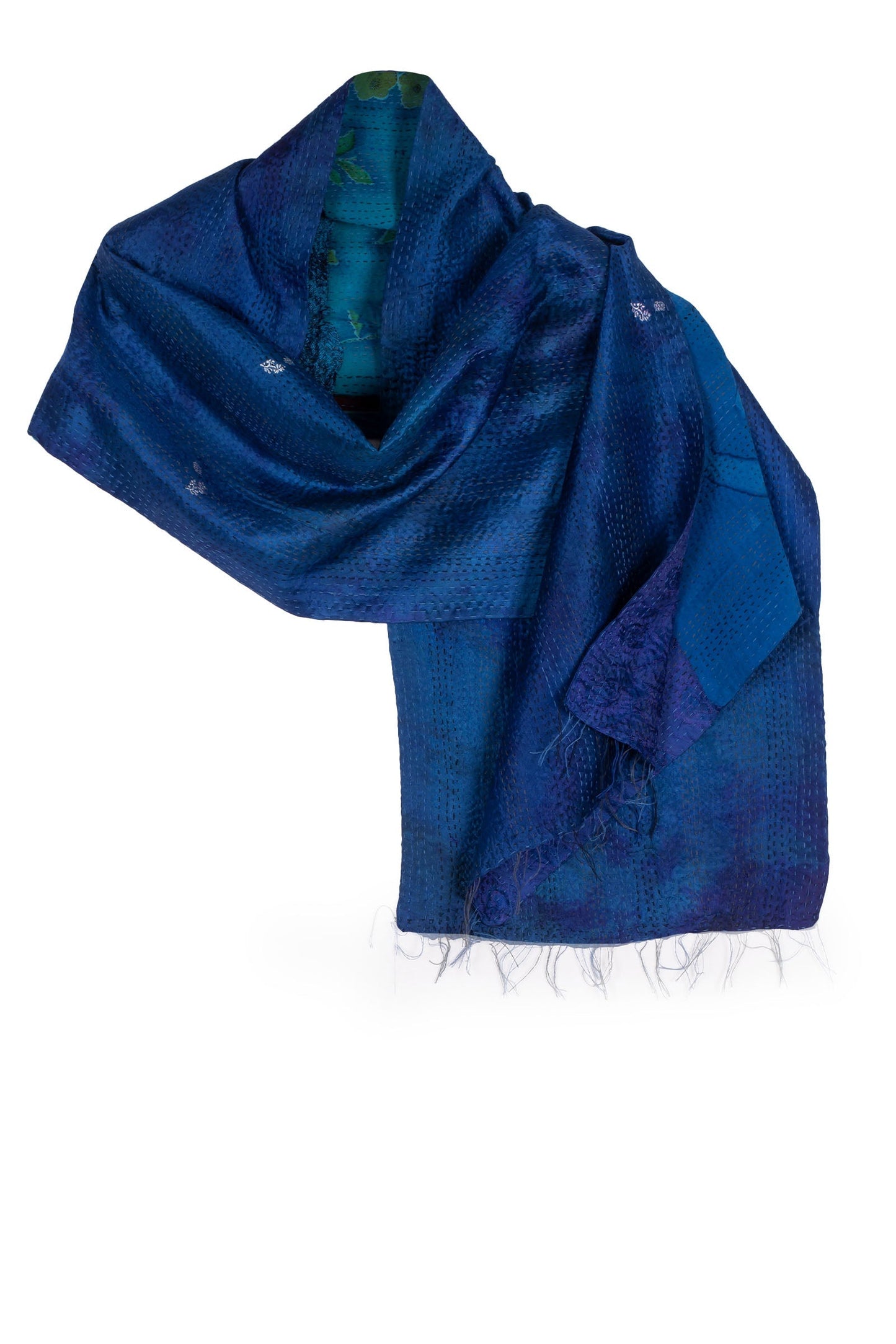 GJ2801-BLU / GEORGETTE JACQUARD VINTAGE SILK PATCH KANTHA - SCARF STANDARD (AVAILABLE STOCK)