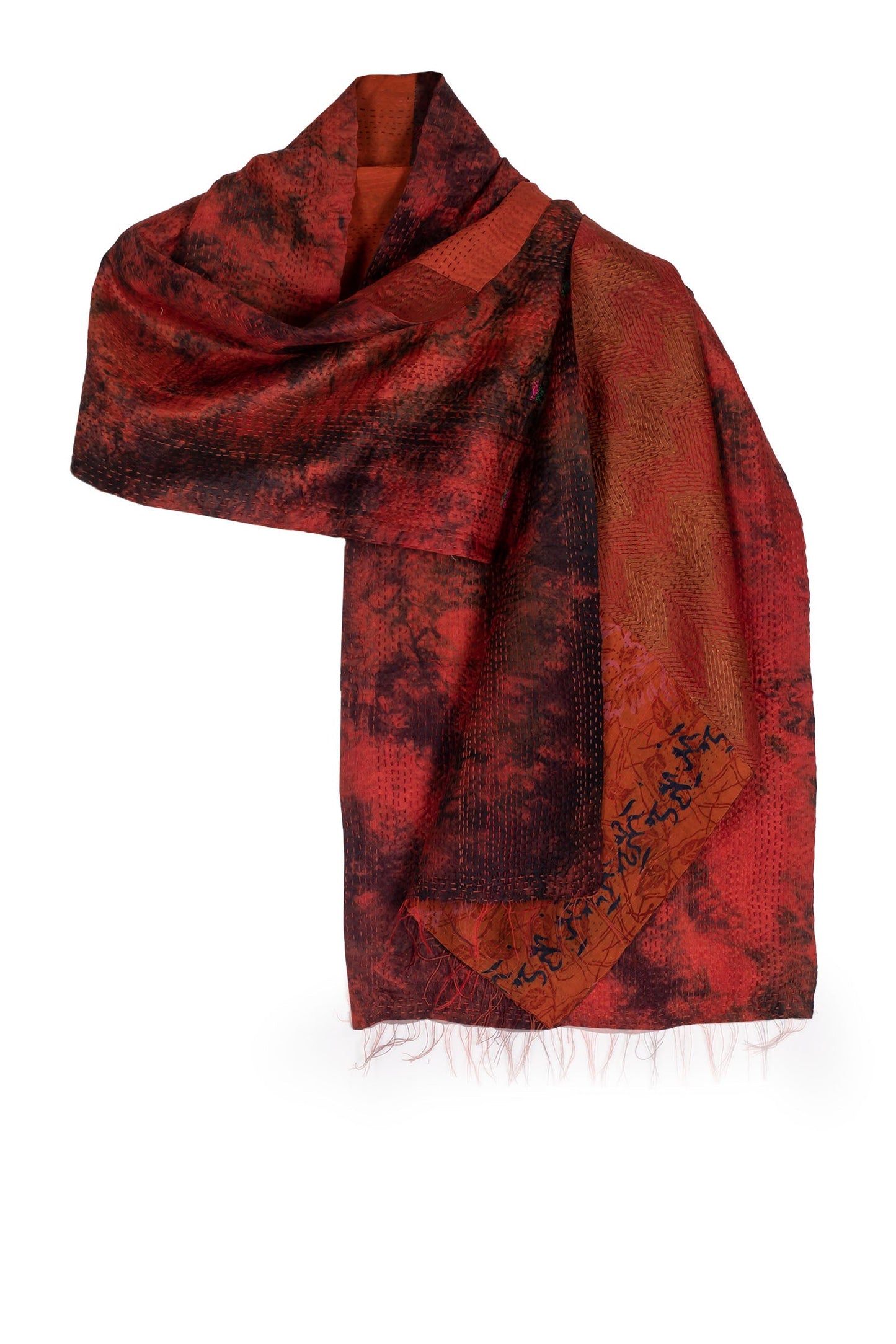GJ2801-ORG / GEORGETTE JACQUARD VINTAGE SILK PATCH KANTHA - SCARF STANDARD (AVAILABLE STOCK)