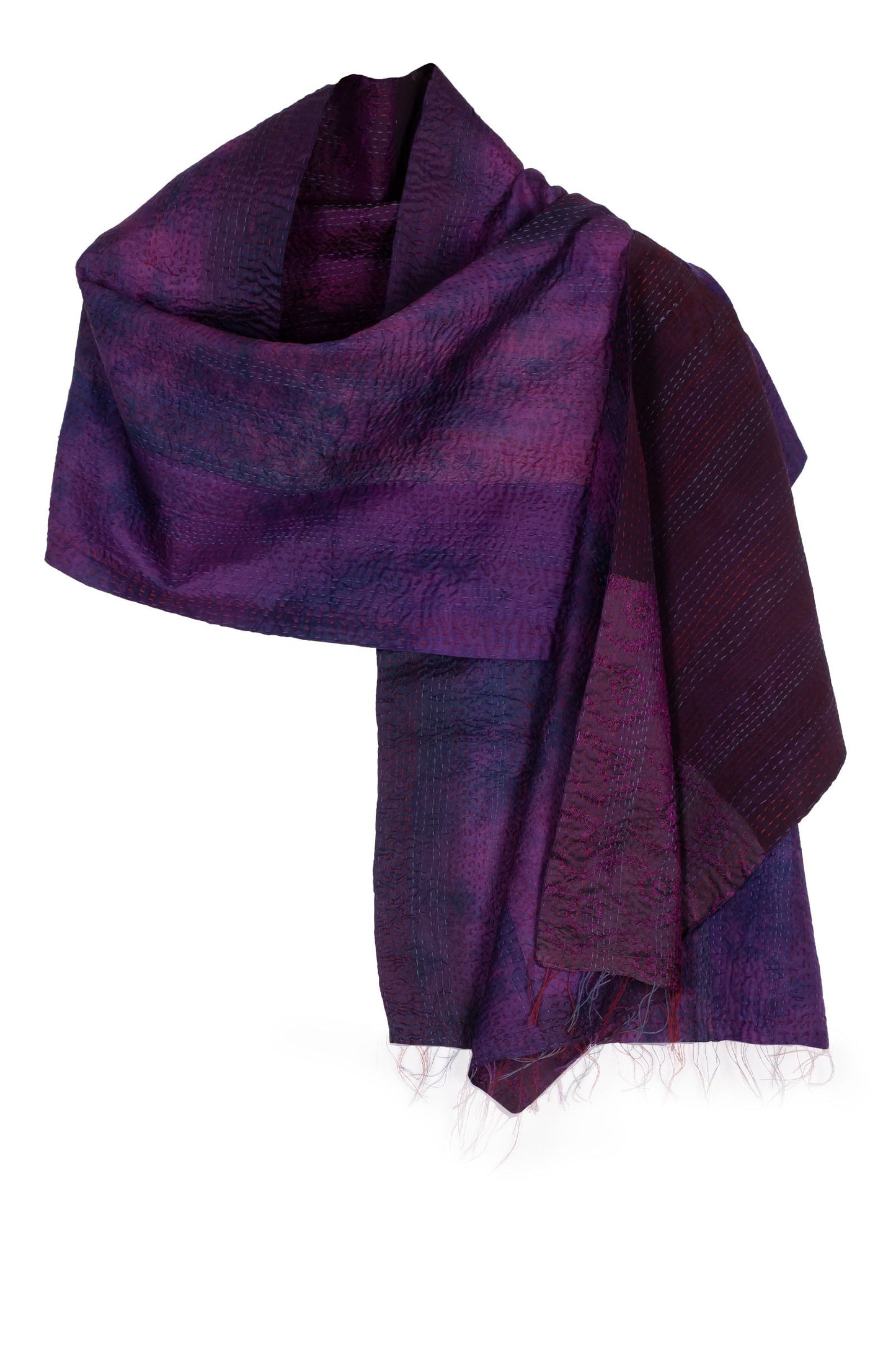 GJ2805-PRP / GEORGETTE JACQUARD VINTAGE SILK PATCH KANTHA - SCARF SHORT (AVAILABLE STOCK)