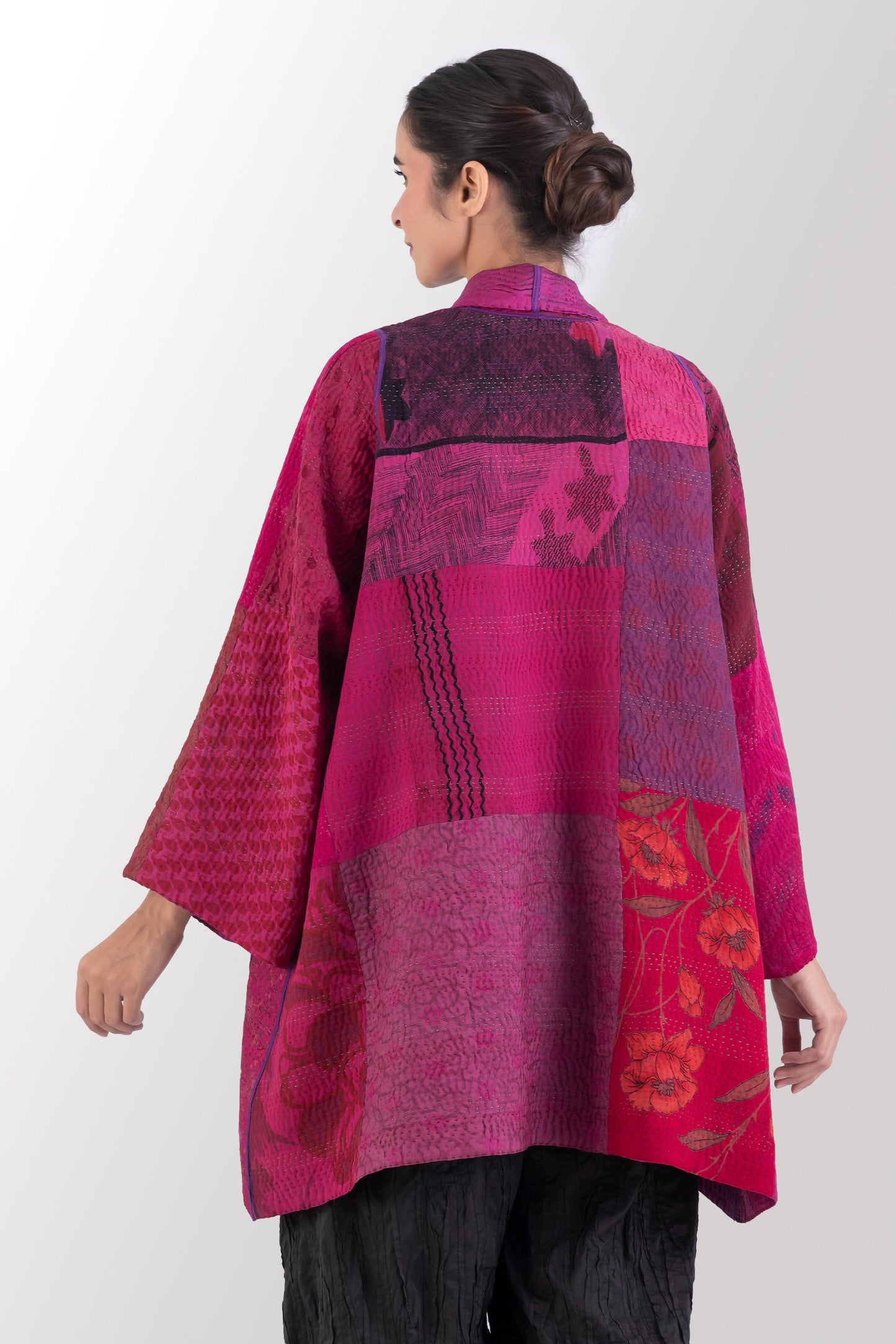 GJ4970-PIK / GEORGETTE JACQUARD VINTAGE SILK PATCH KANTHA -PIK (AVAILABLE JACKETS)