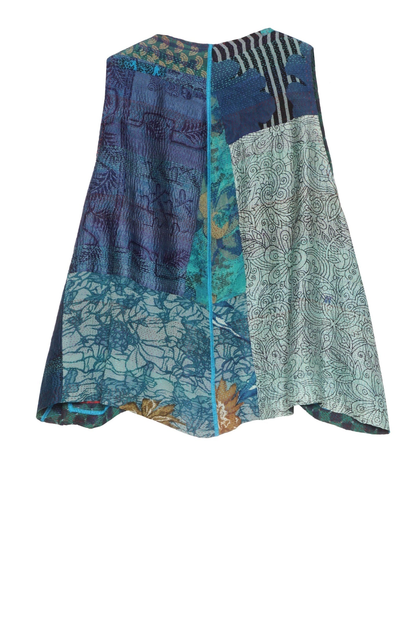 GS2805-TEL / GEORGETTE VINTAGE SILK PATCH KANTHA - SCARF SHORT (AVAILABLE STOCK)
