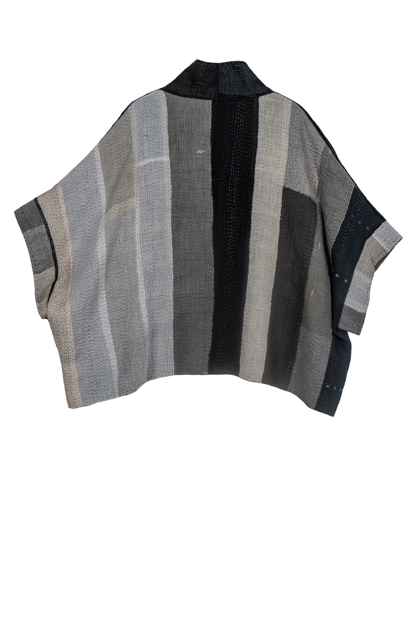 SS4970-BLK / STRIPE AND CHECH COTTON SILK PATCH KANTHA -BLK- (AVAILABLE JACKETS)