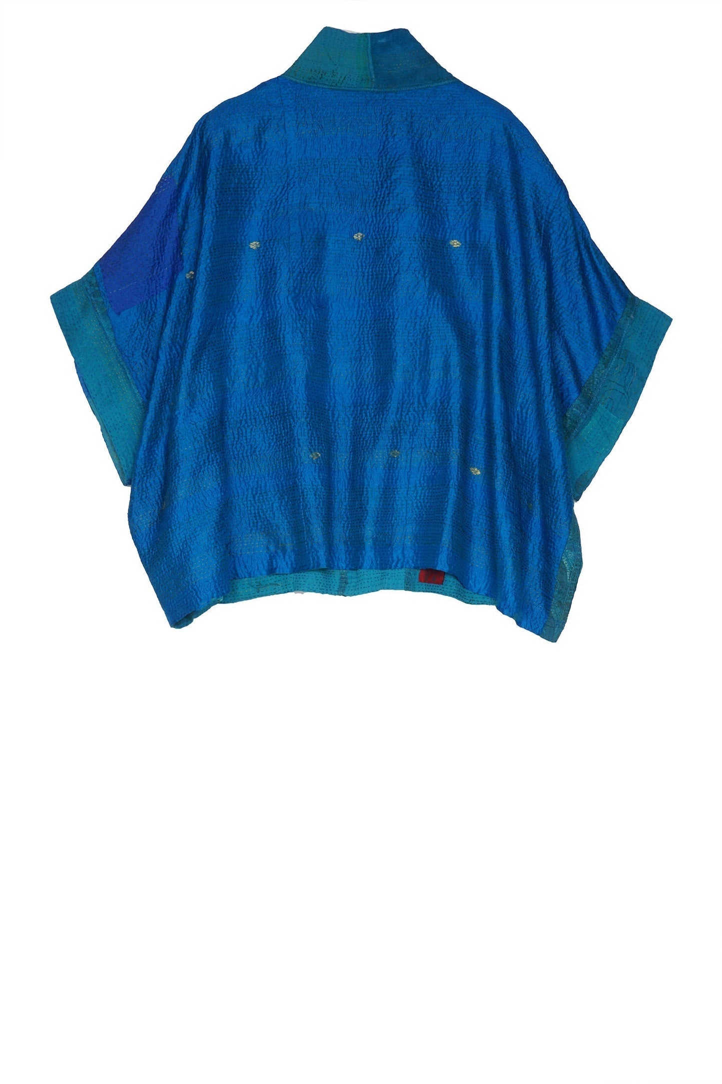 WS2803-TUQ / COTTON SILK SW PATCH KANTHA - SHAWL LARGE (AVAILABLE STOCK)