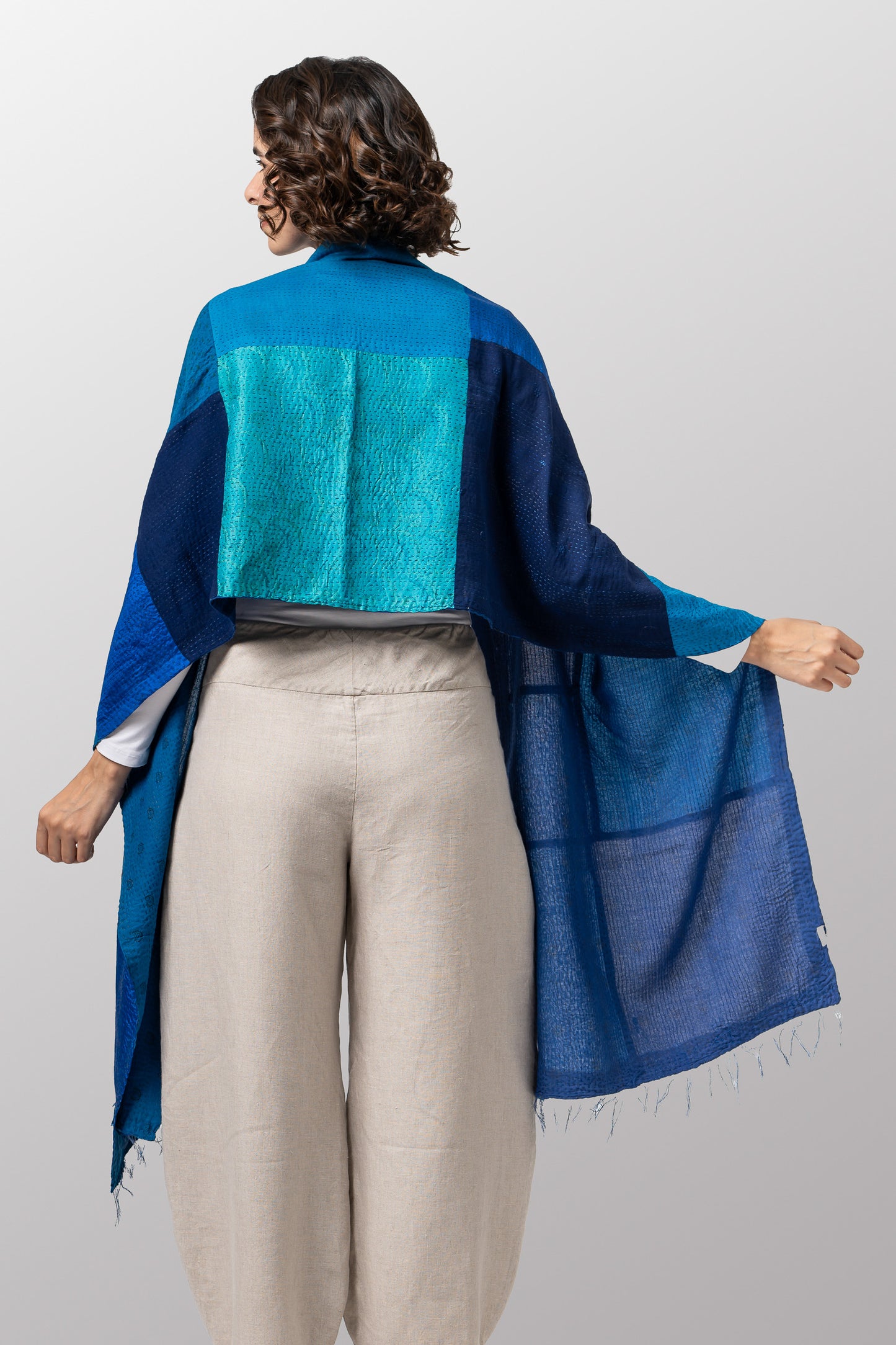 WO2801-BLU / COTTON SILK SW PATCH OMBRE KANTHA - SCARF STANDARD (AVAILABLE STOCK)