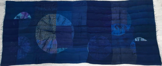 ST-GS2971-NVY / GEORGETTE VINTAGE SILK PATCH KANTHA -NVY (AVAILABLE JACKETS) Circle Shibori Navy