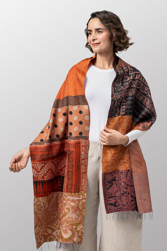 VP2801-YLW / VINTAGE SILK PATCH KANTHA - SCARF STANDARD (AVAILABLE STOCK)
