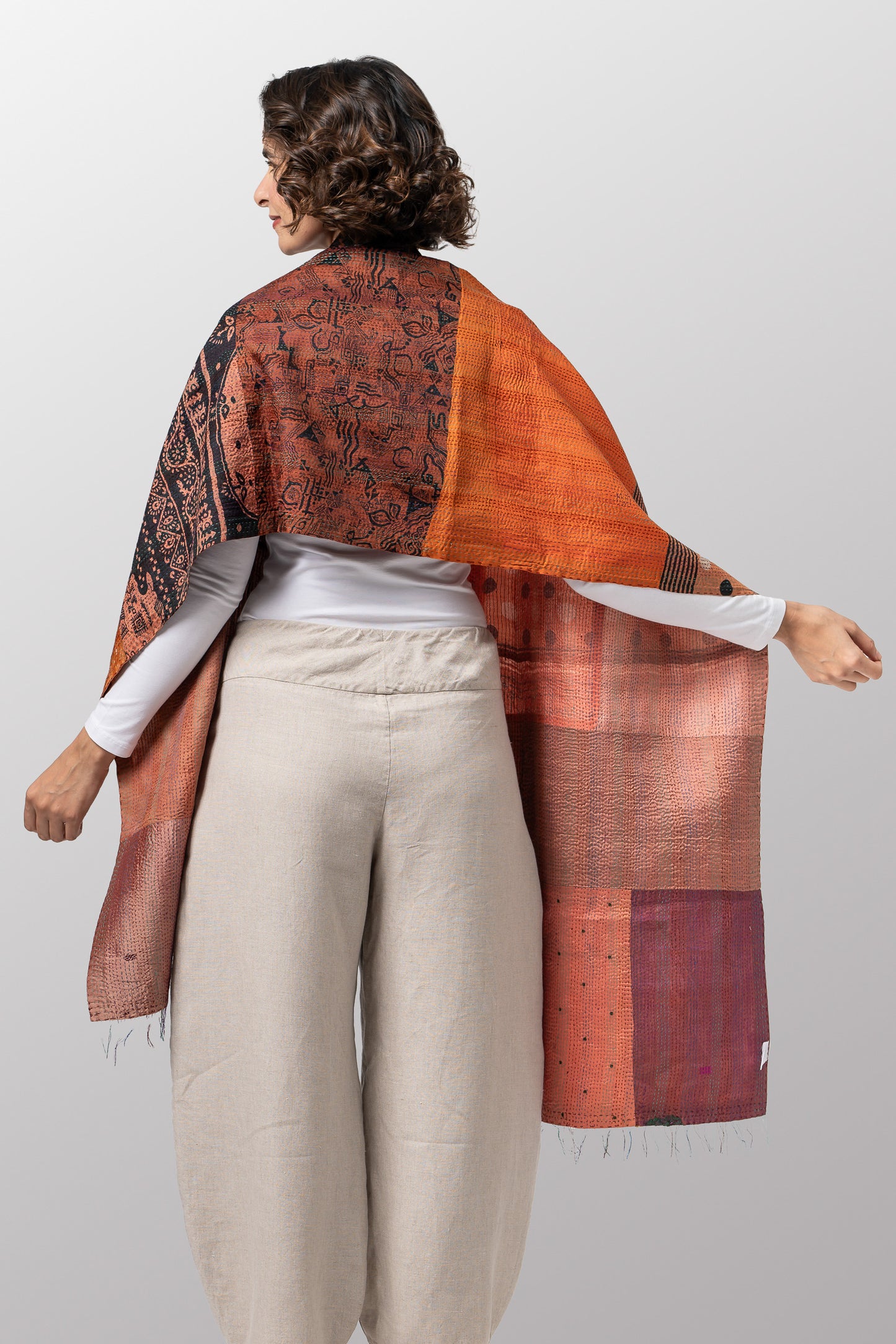 VP2801-YLW / VINTAGE SILK PATCH KANTHA - SCARF STANDARD (AVAILABLE STOCK)