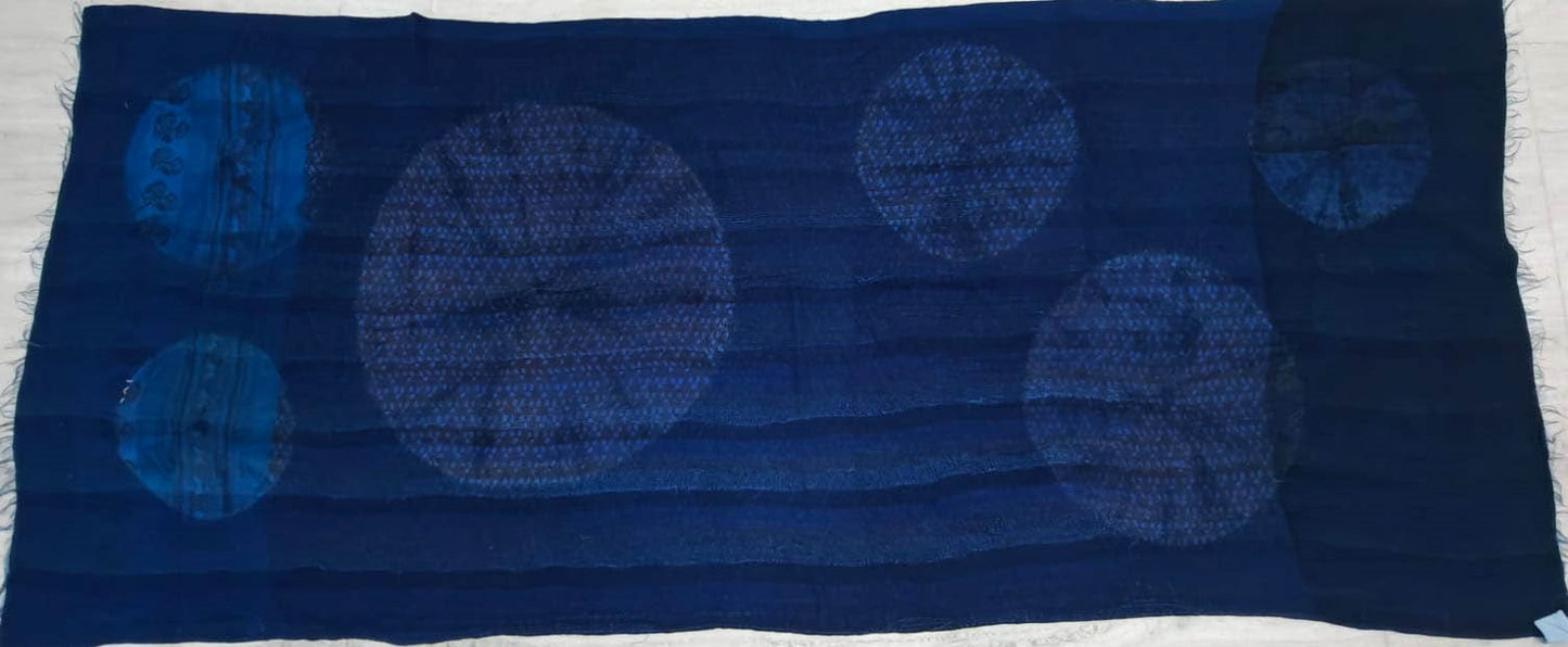 ST-GS2971-NVY / GEORGETTE VINTAGE SILK PATCH KANTHA -NVY (AVAILABLE JACKETS) Circle Shibori Navy