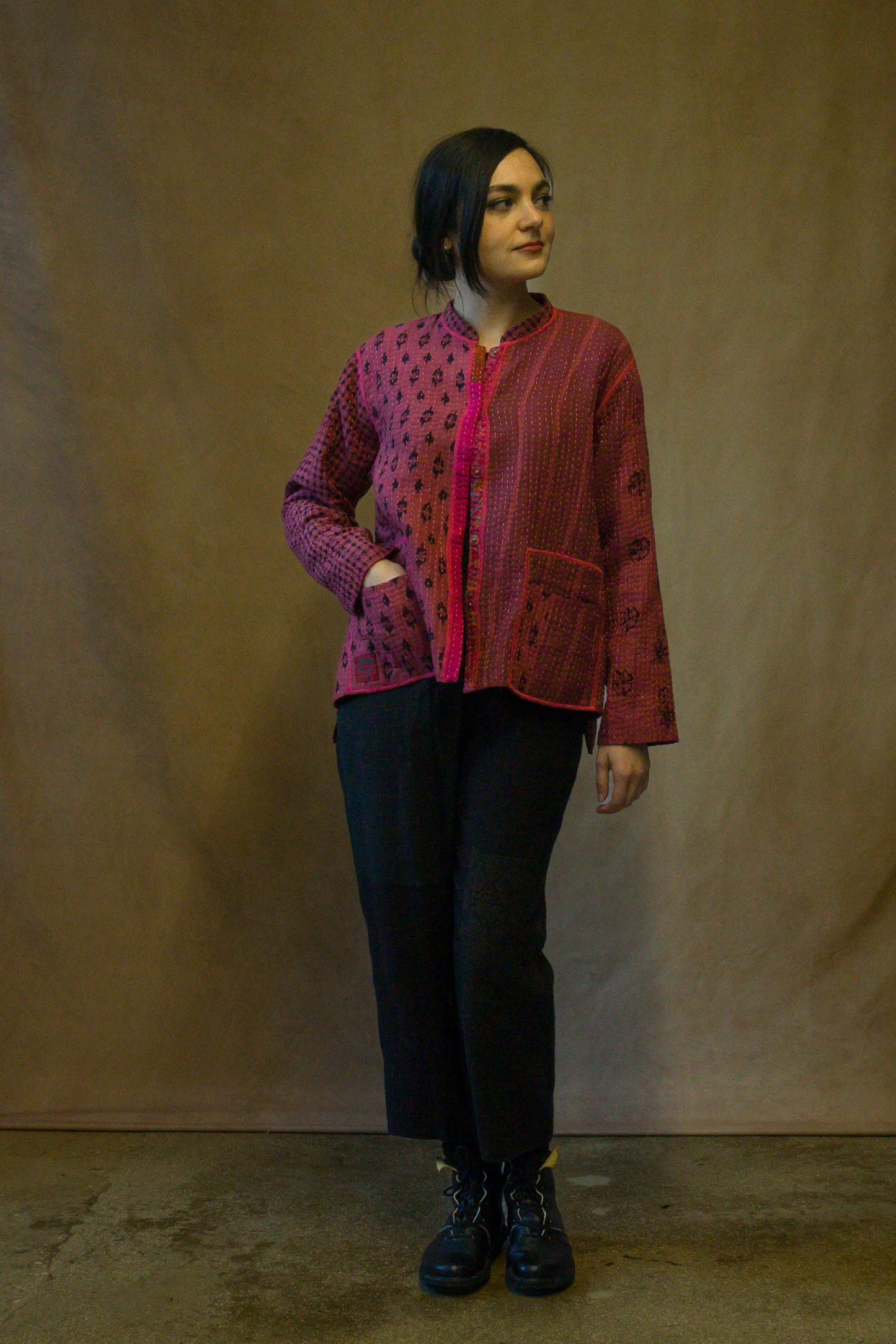 BL-BBB4970-PIK / BBB PATCH KANTHA KAFTAN (AVAILABLE JACKETS)