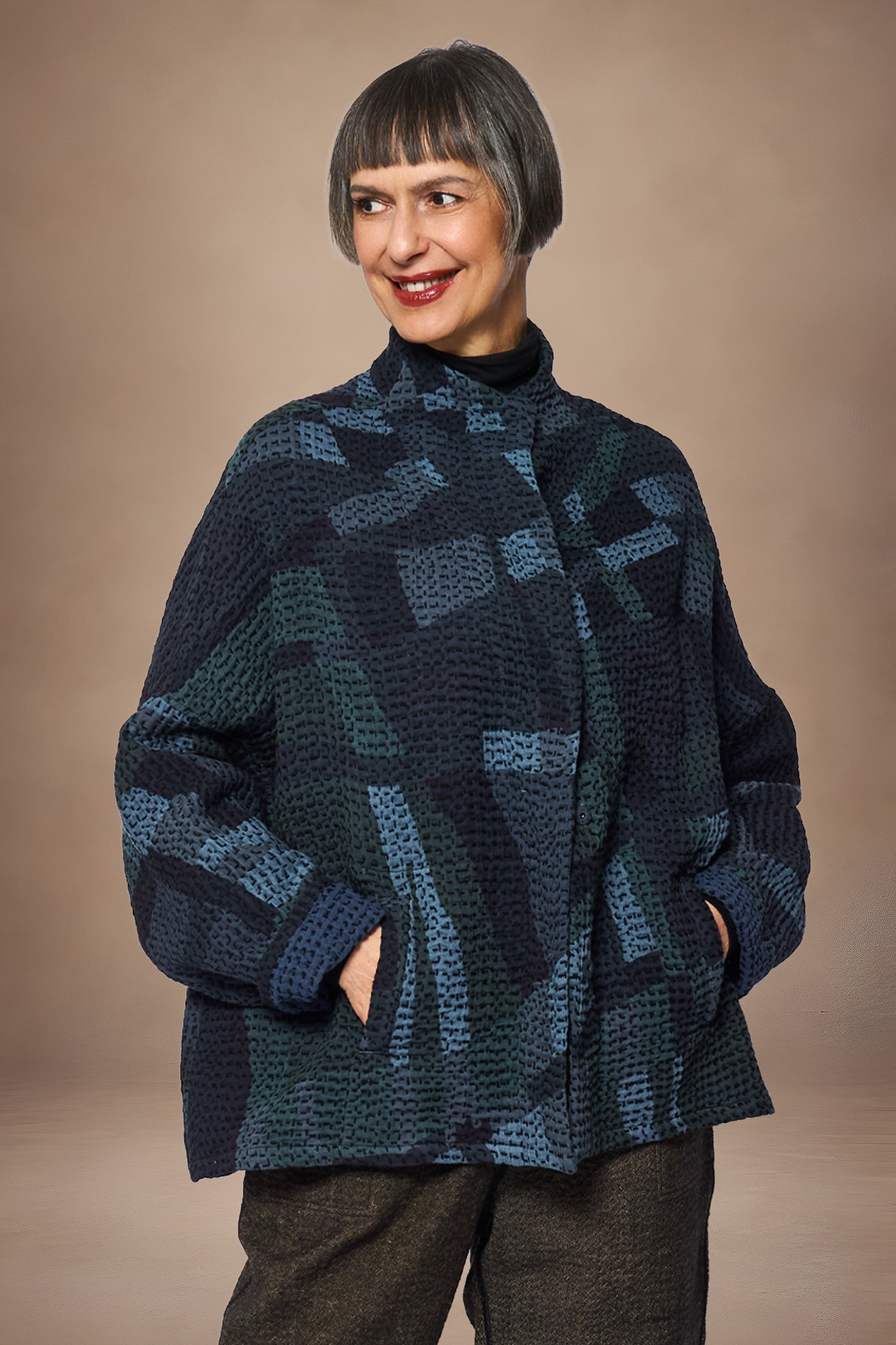 BW3970-NVY / ABSTRACT WAFFLE KANTHA (AVAILABLE JACKETS)