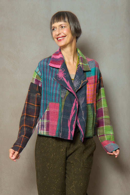 FC4970-BLK / FLOWER PRINT WITH CHECKERED PATCH (AVAILABLE JACKETS)