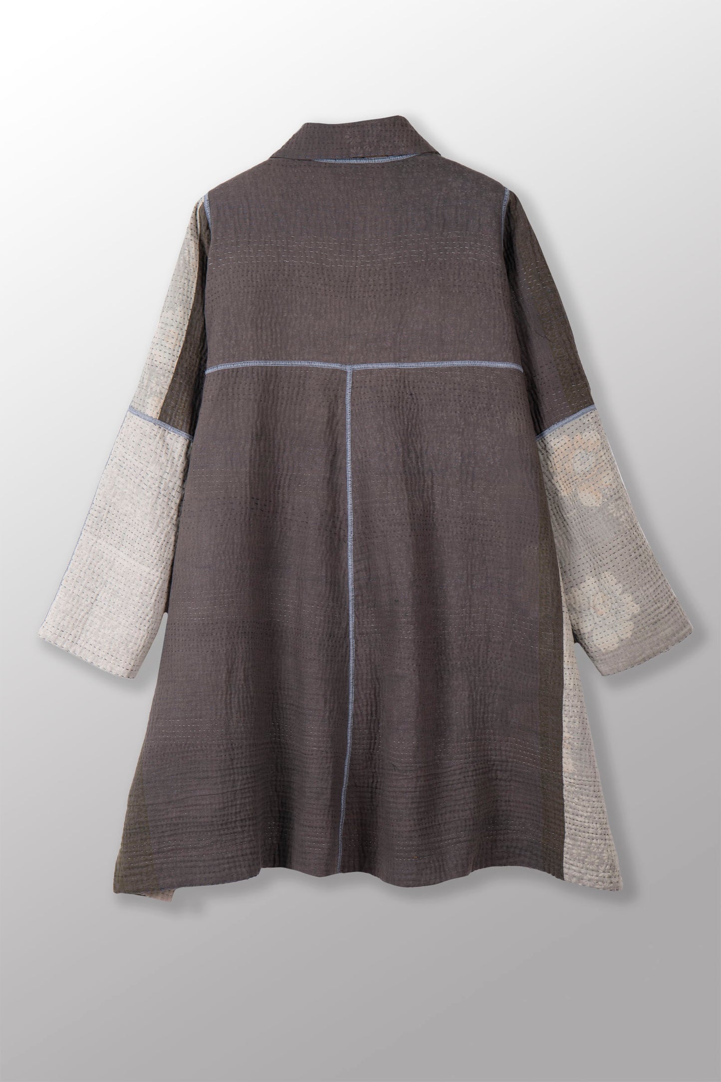 SP-FI4970-GRY / FRAYED PATCH KANTHA WITH BLOCK STAMP -GRY (AVAILABLE JACKETS) AH HOLIDAY TRUNK SHOW-2025