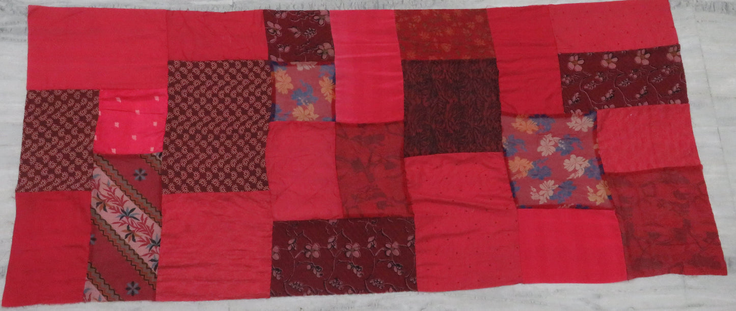 GS2970-RED / GEORGETTE VINTAGE SILK PATCH KANTHA -RED (In Kantha)