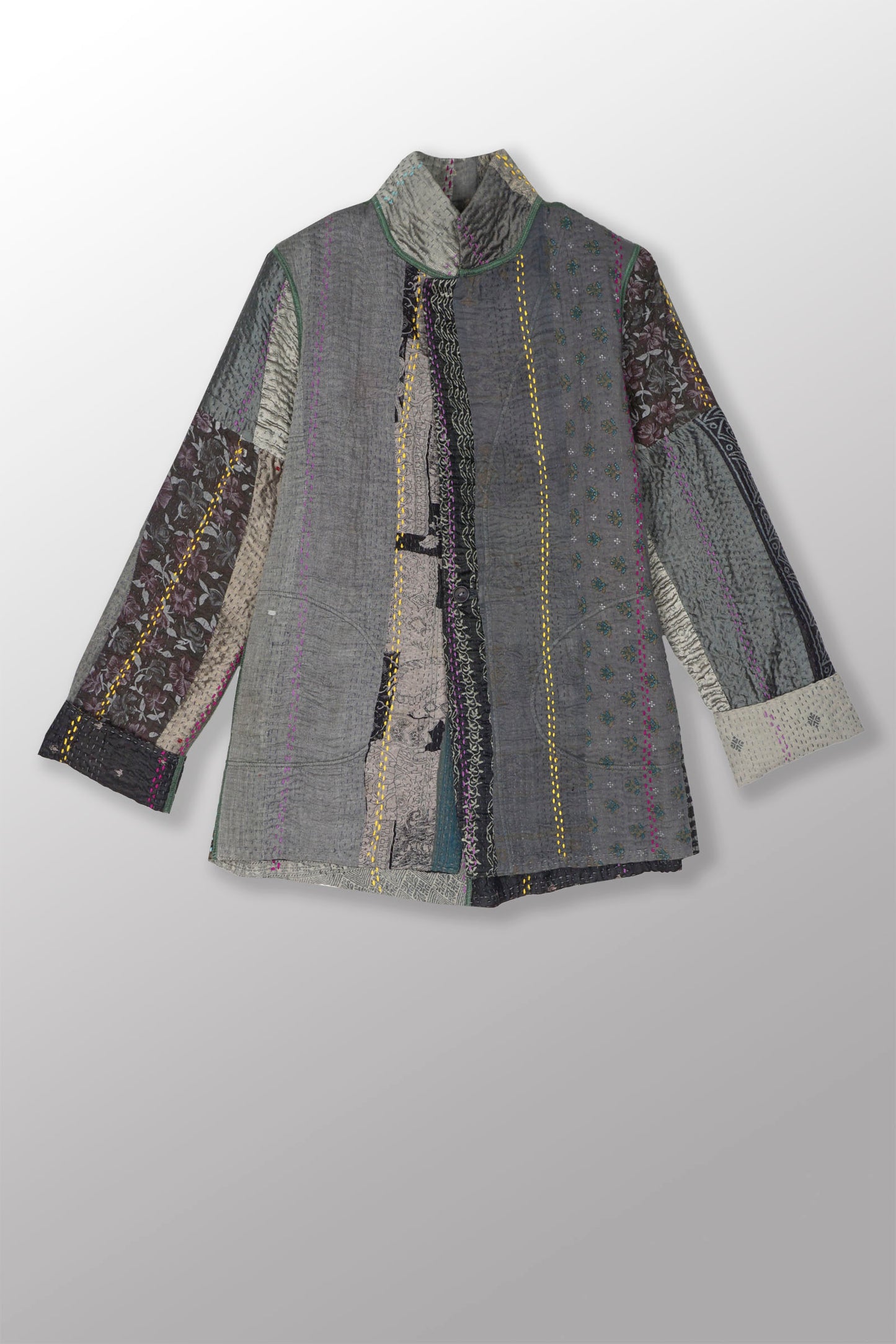 JV4970-GRY / JEWEL WOVEN WITH VERTICAL PATCH KANTHA (In Kantha)