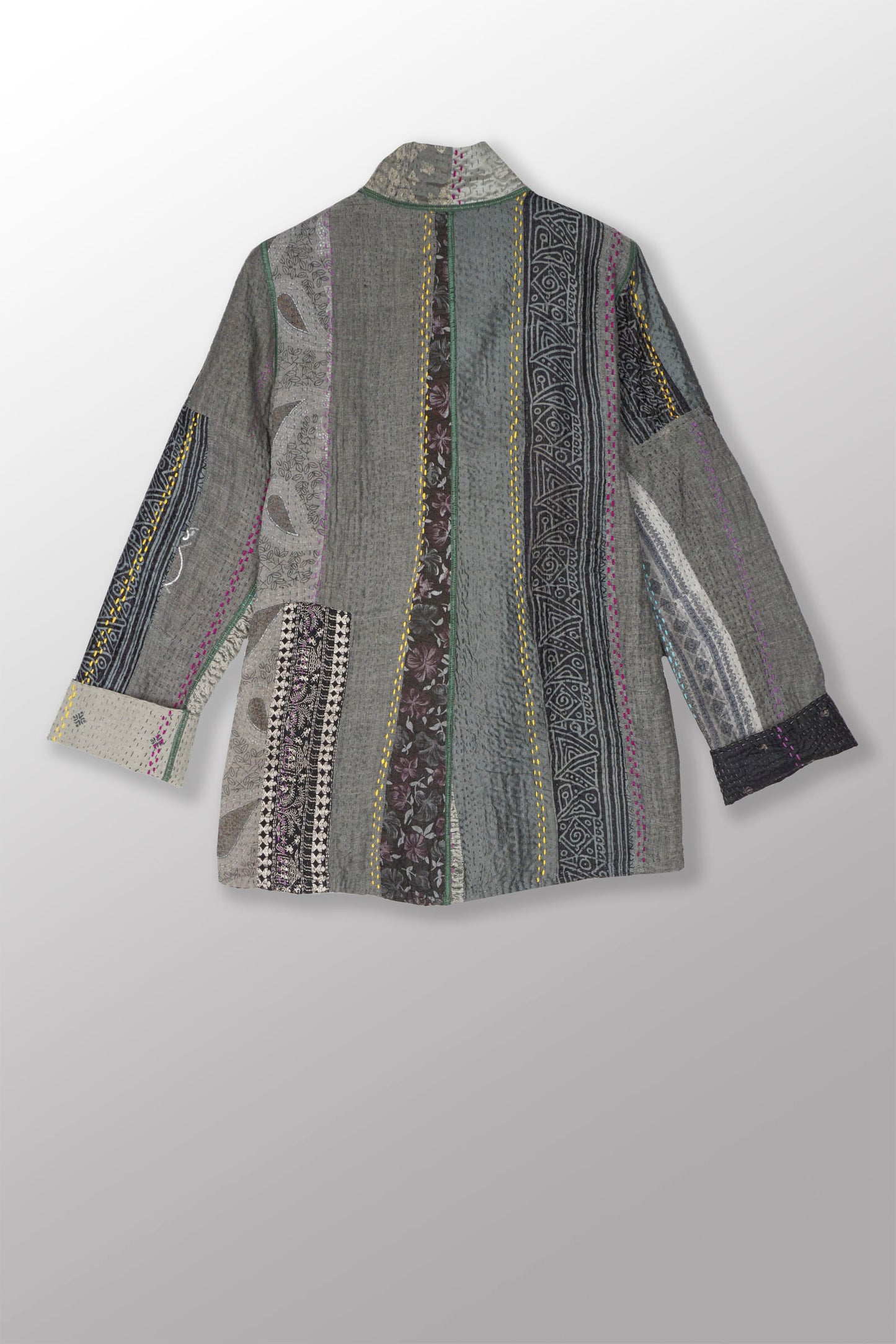 JV4970-GRY / JEWEL WOVEN WITH VERTICAL PATCH KANTHA (In Kantha)