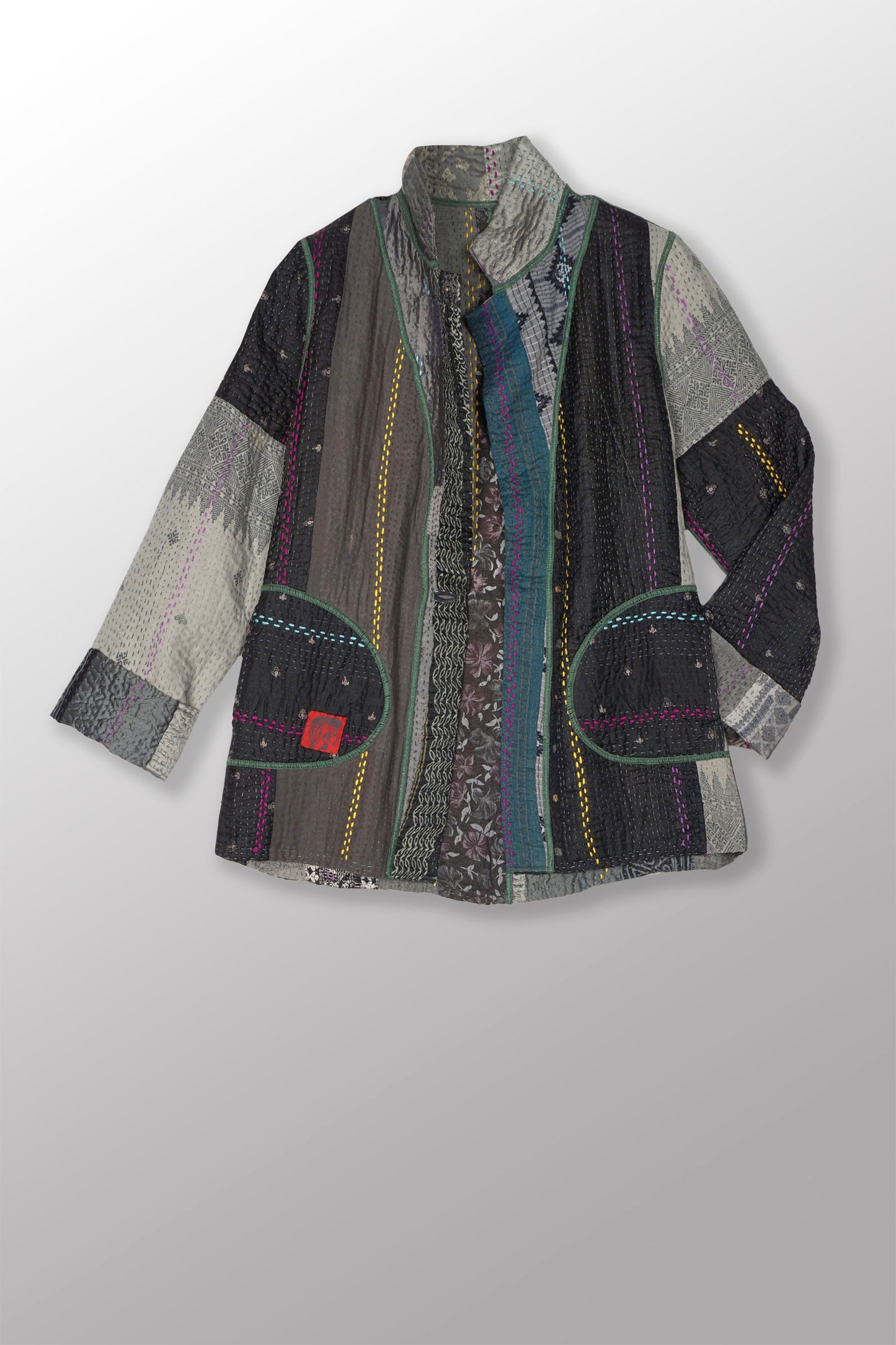 JV4970-GRY  / JEWEL WOVEN WITH VERTICAL PATCH KANTHA- (AVAILABLE JACKETS)