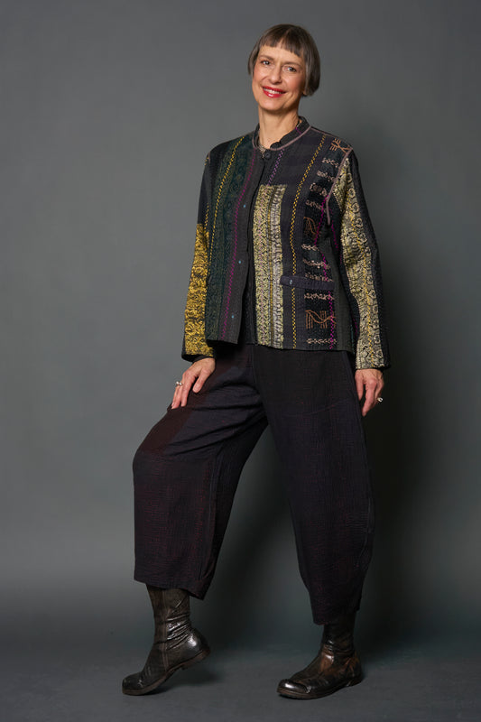 JV4970-BLK / JEWEL WOVEN WITH VERTICAL PATCH KANTHA (In Kantha)