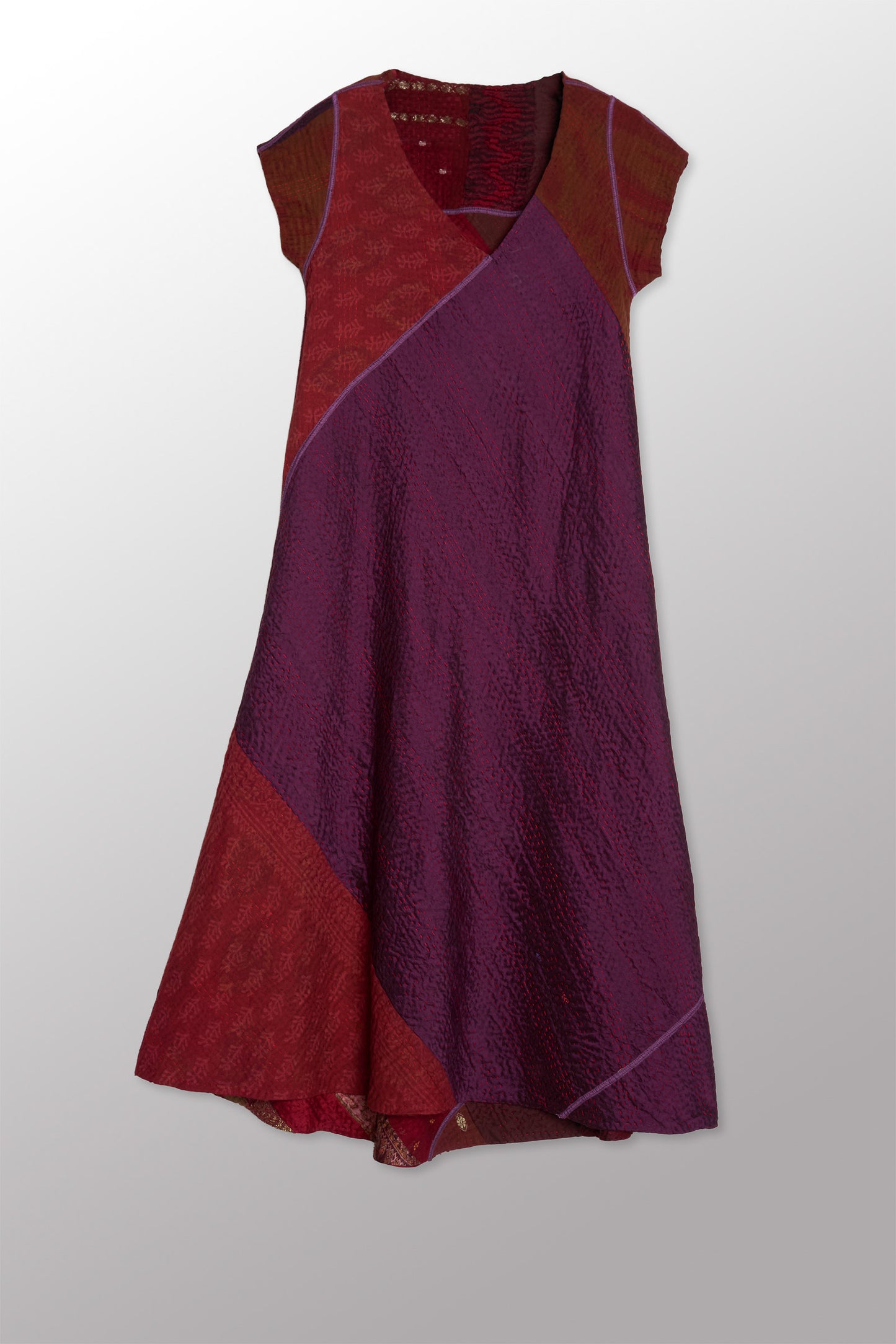JV4970-RED / JEWEL WOVEN WITH VERTICAL PATCH KANTHA (AVAILABLE JACKETS)