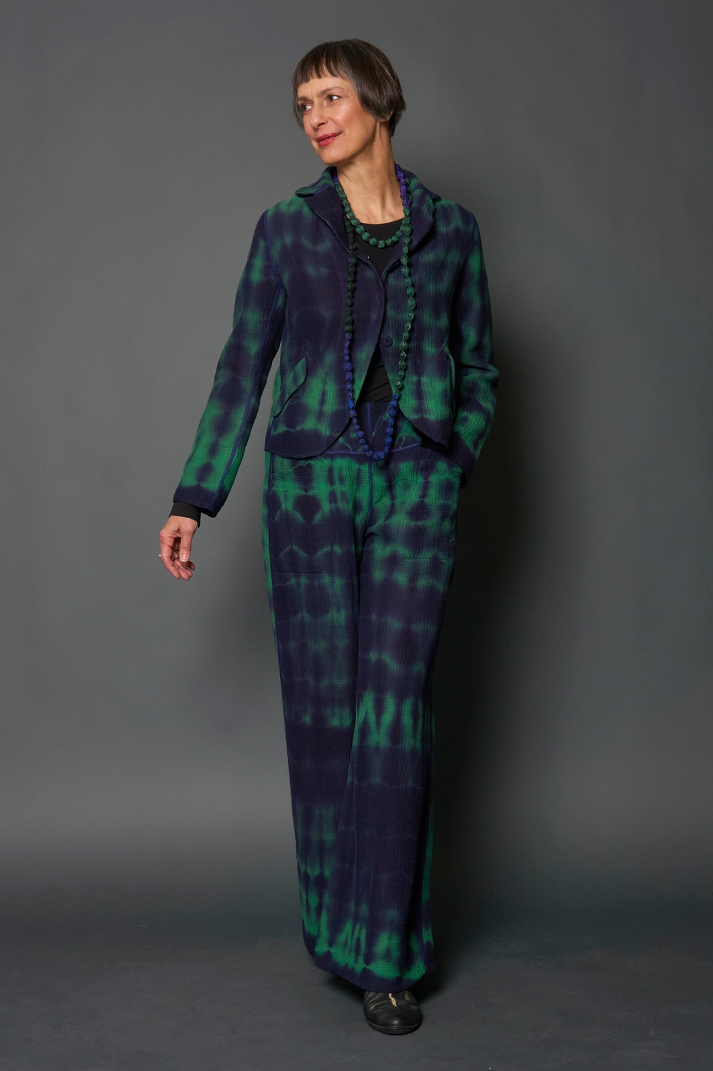 MS4971-GRN MONE SHIBORI TIE DYE KANTHA THROW (AVAILABLE JACKETS)