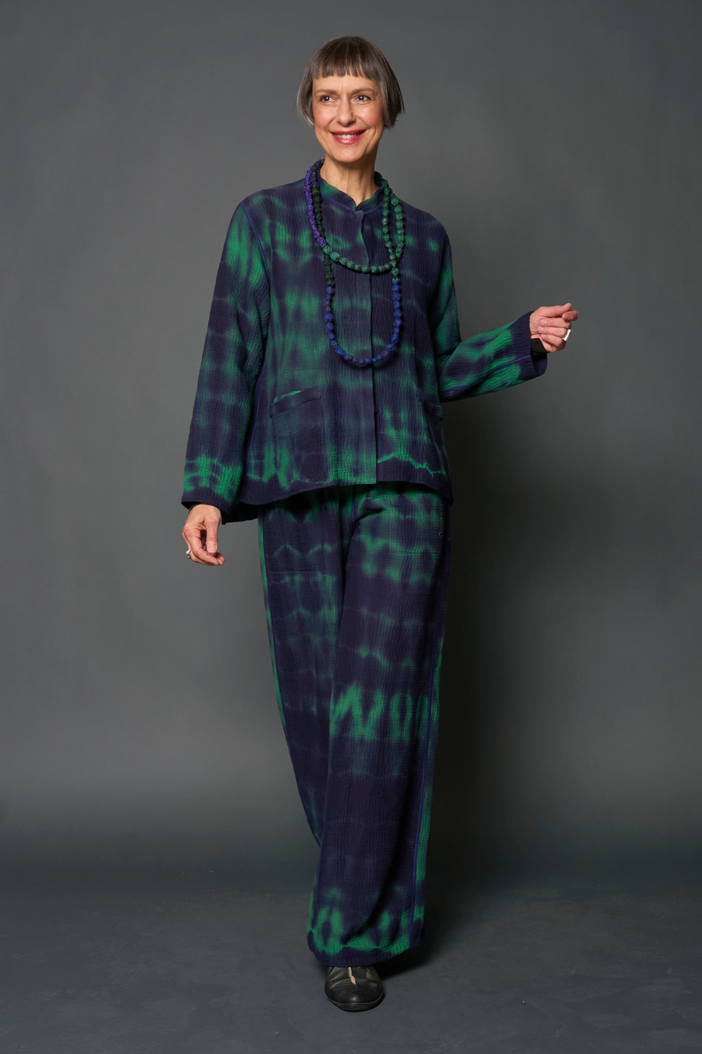 MS4971-GRN MONE SHIBORI TIE DYE KANTHA THROW (AVAILABLE JACKETS)