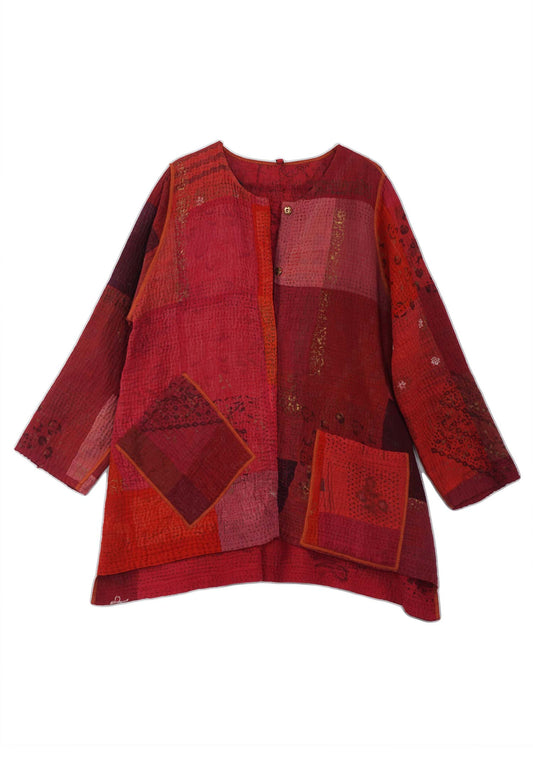 OG4970-RED / OMBRE PATCHED GOLD STAMP KANTHA -RED (AVAILABLE JACKETS)