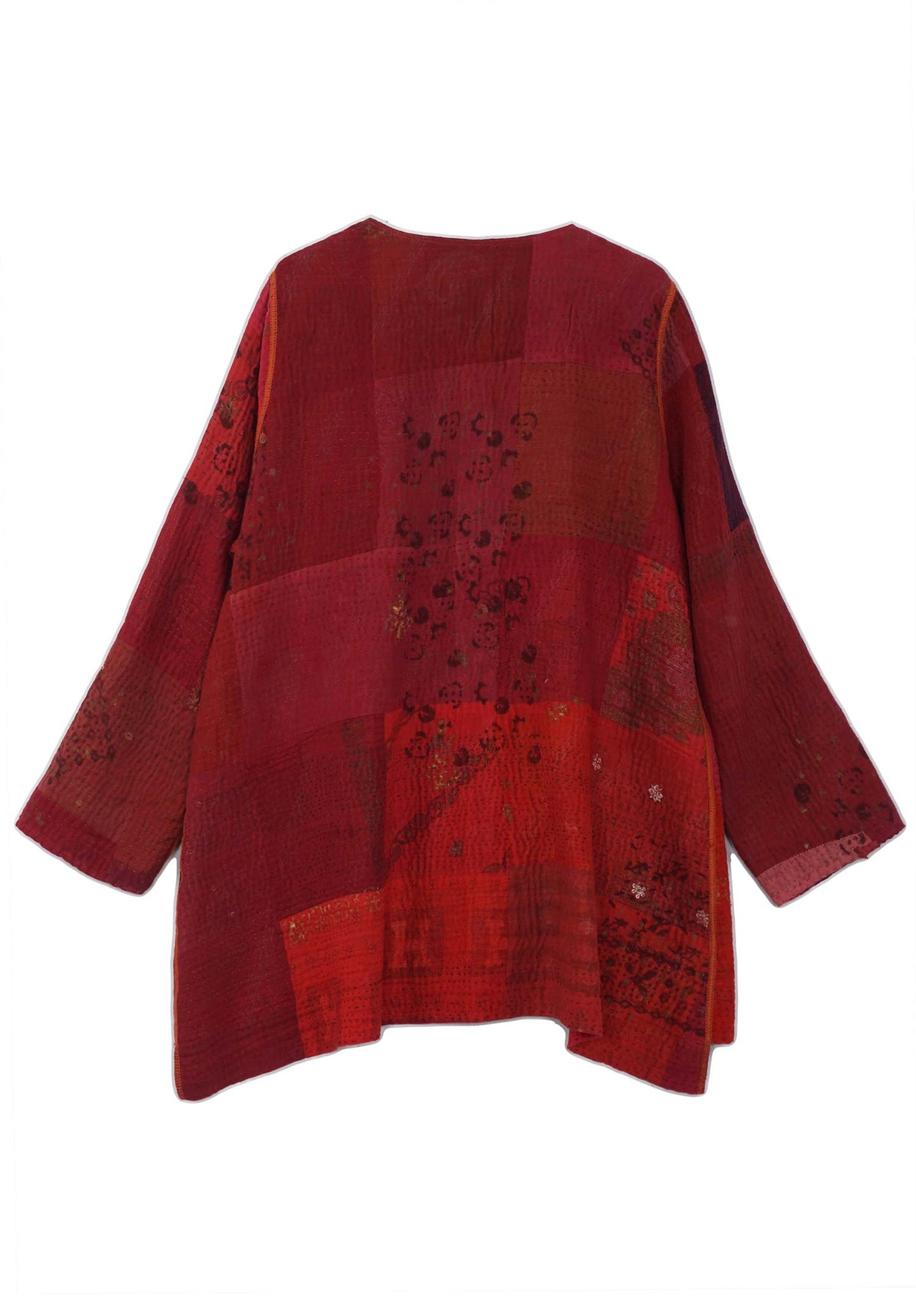 OG4970-RED / OMBRE PATCHED GOLD STAMP KANTHA -RED (AVAILABLE JACKETS)