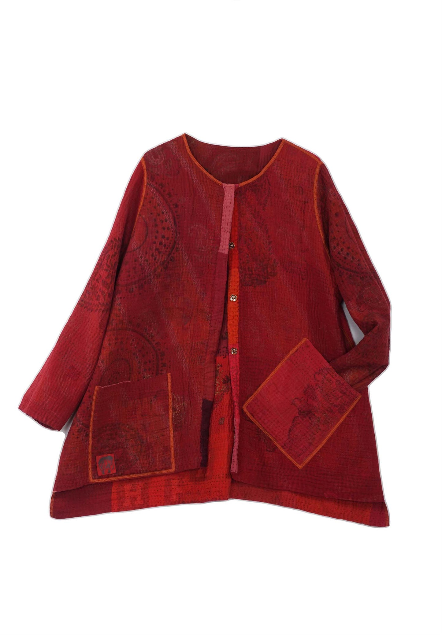 OG4970-RED / OMBRE PATCHED GOLD STAMP KANTHA -RED (AVAILABLE JACKETS)