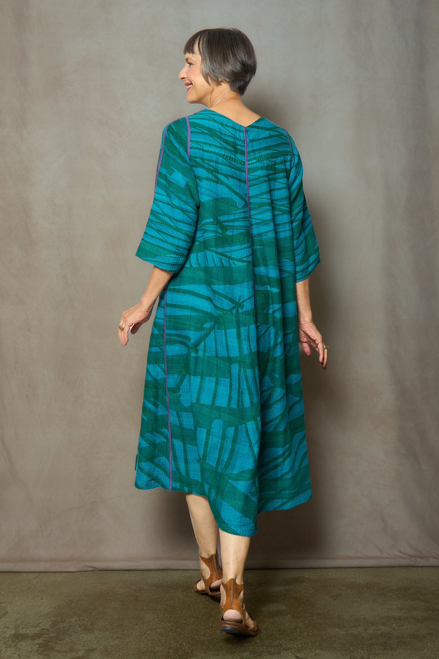 OV-MG2970-TUQ / MARIGOLD PRINT WITH OVERDYE KANTHA (AVAILABLE JACKETS)