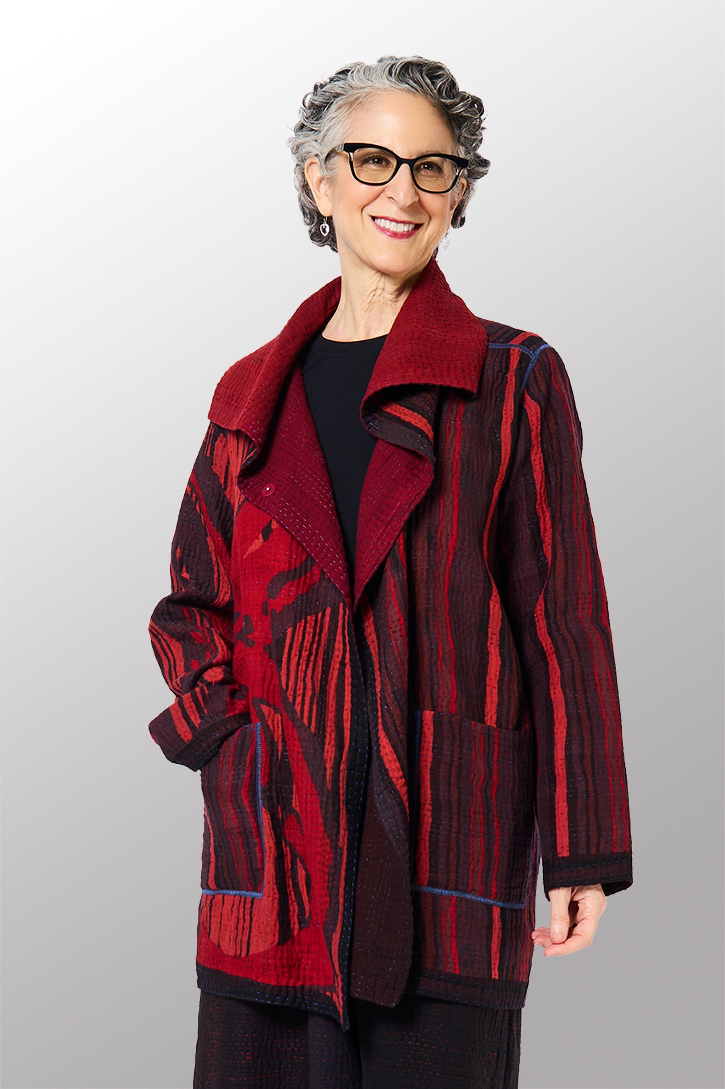 OV-SB4970-RED / OVERDYED STRIPE AND BENDS KANTHA -RED- (AVAILABLE JACKETS)