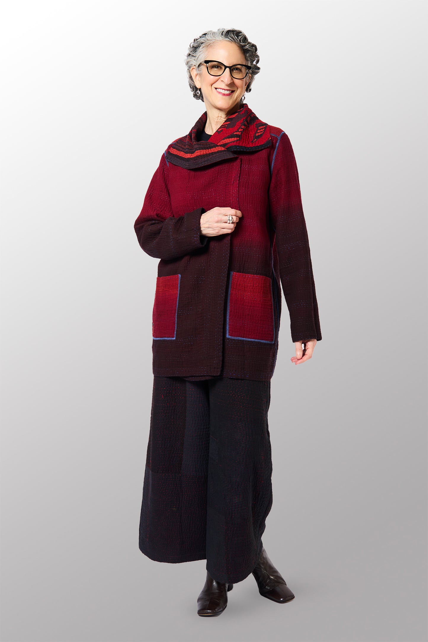 OV-SB4970-RED / OVERDYED STRIPE AND BENDS KANTHA -RED- (AVAILABLE JACKETS)