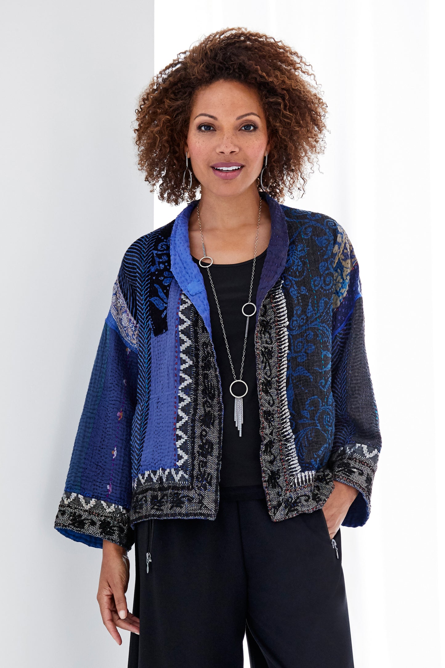 PR4970-BLU / STRIPE RALLIS KANTHA -BLU- (AVAILABLE JACKETS)