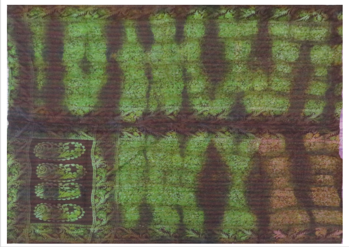 SK4970-MLT / VINTAGE PRINTED SILK CLAMP DYE WITH JACQUARD KANTHA (New Order)