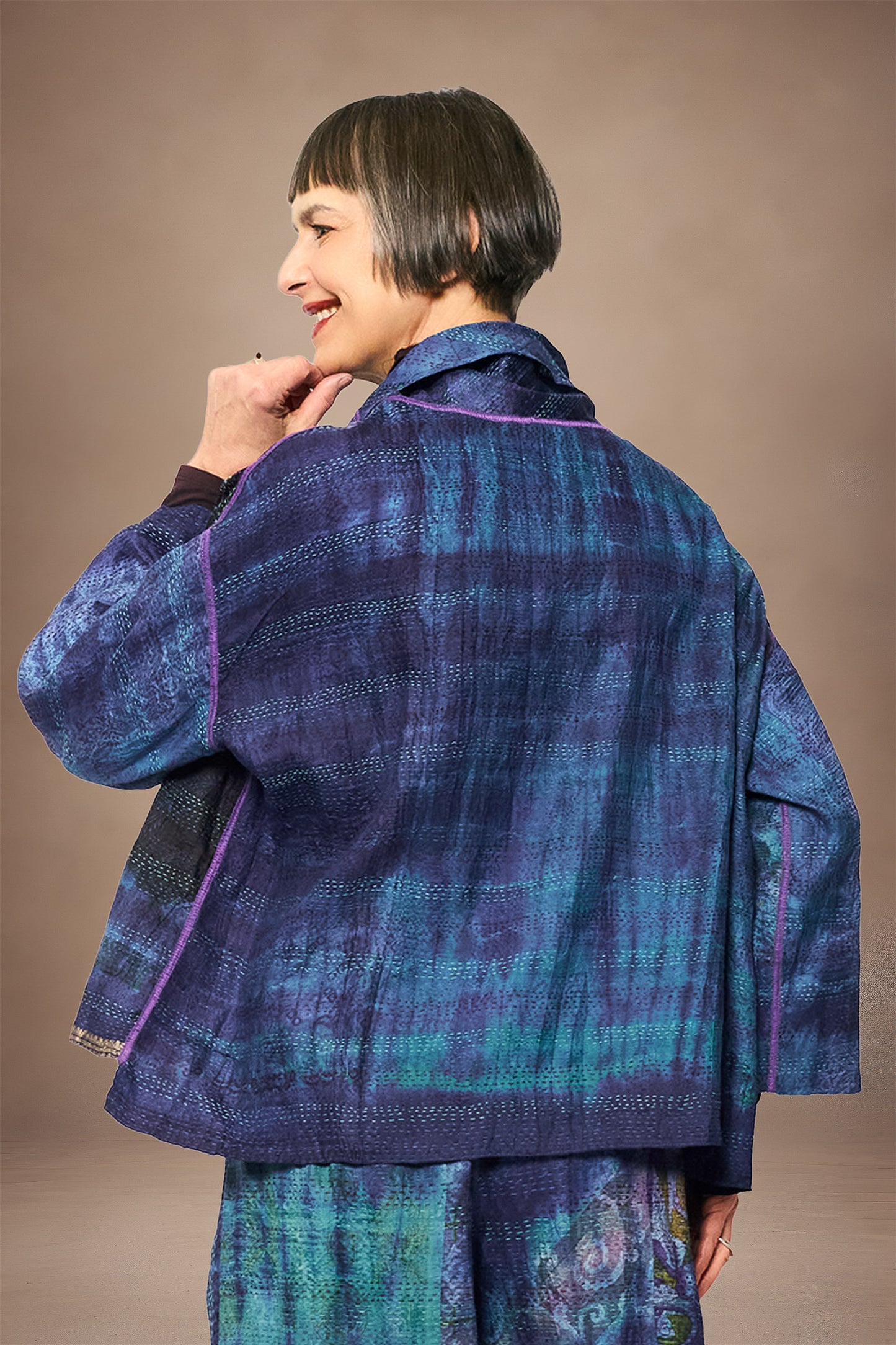 ST-SV2970-NVY / TIE DYE VINTAGE SILK KANTHA (AVAILABLE JACKETS) SV2970-MLT TO ST-SV2970