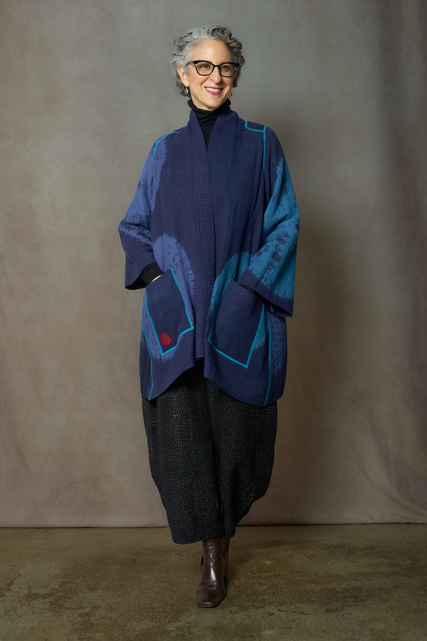 TC4970-BLU / WO4970-BLU / COTTON SILK SW PATCH OMBRE KANTHA (AVAILABLE JACKETS)