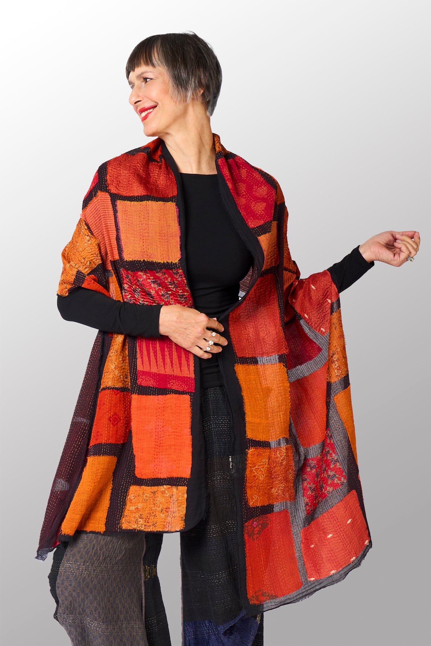 TT2801-ORG / TONAL TILE PATCH KANTHA - SCARF STANDARD (AVAILABLE STOCK)