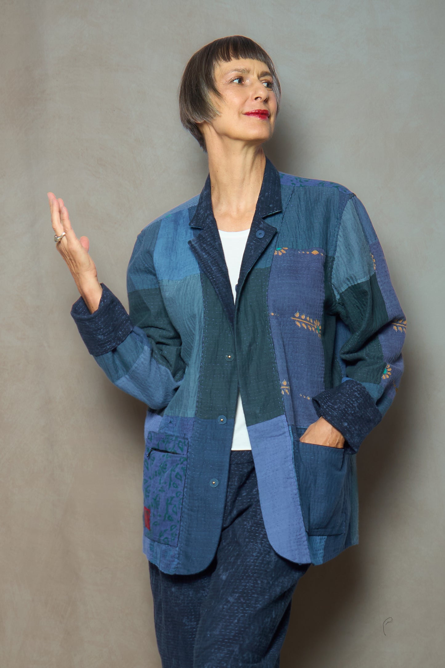 US2971-NVY / DUCK SUN DYE WITH PATCH KANTHA (AVAILABLE JACKETS)