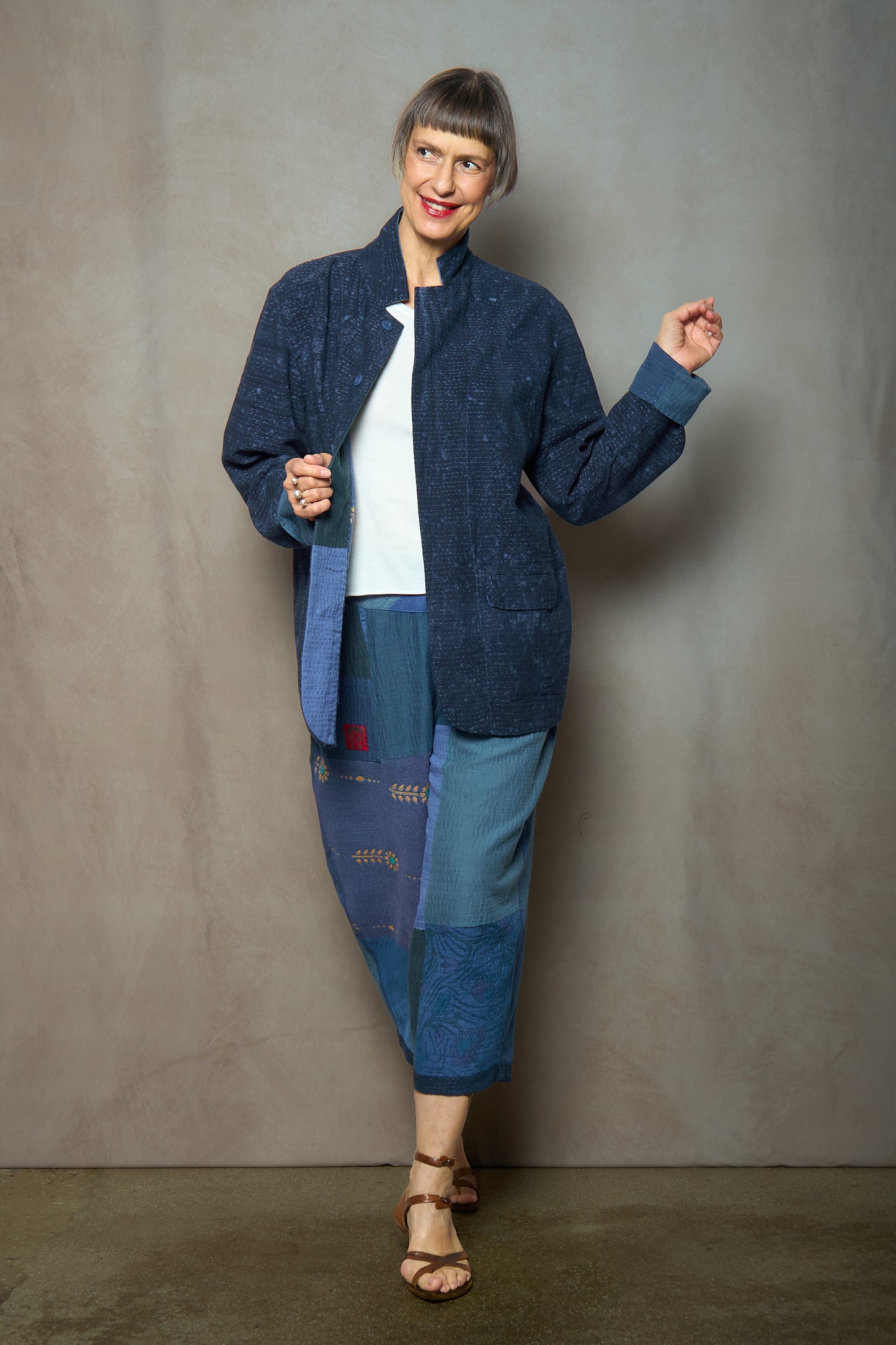 US2971-NVY / DUCK SUN DYE WITH PATCH KANTHA (AVAILABLE JACKETS)