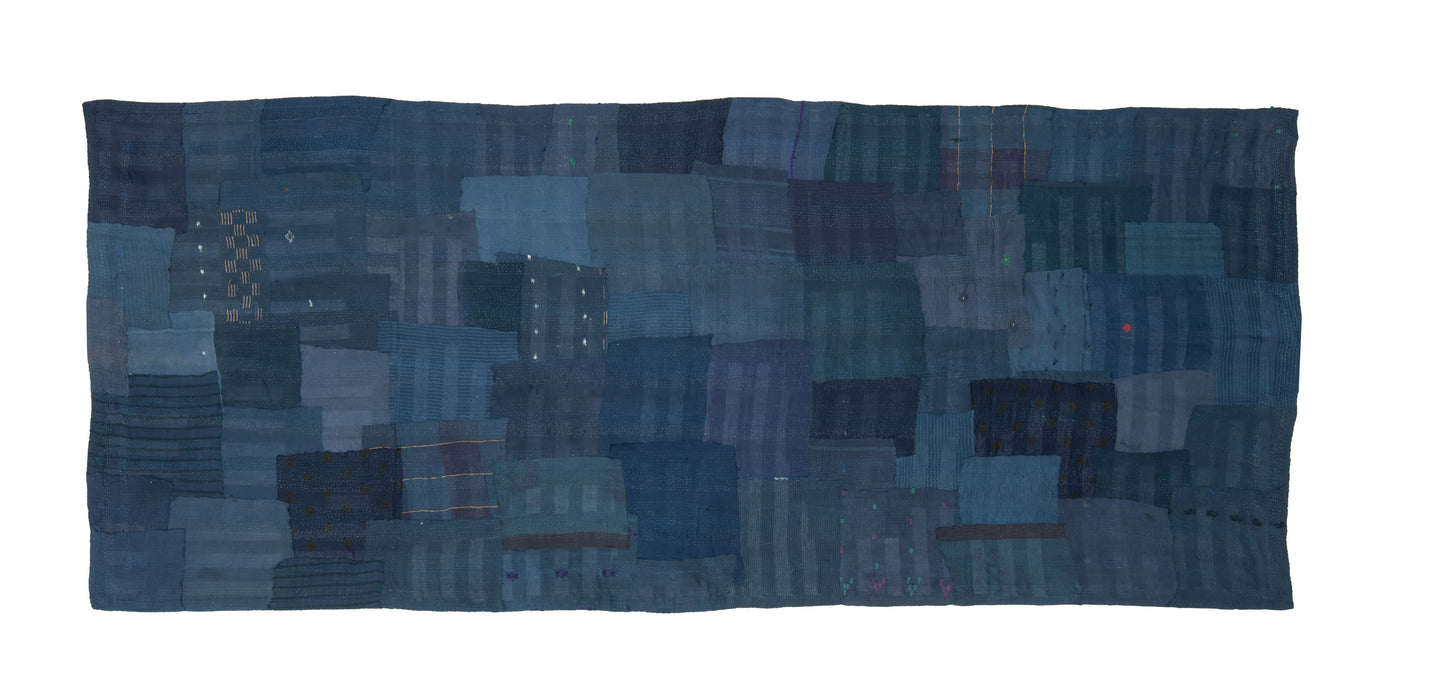 WP2971-NVY / WOVEN STRIPE FRAYED PATCH BACK KANTHA -NVY- (AVAILABLE JACKETS)