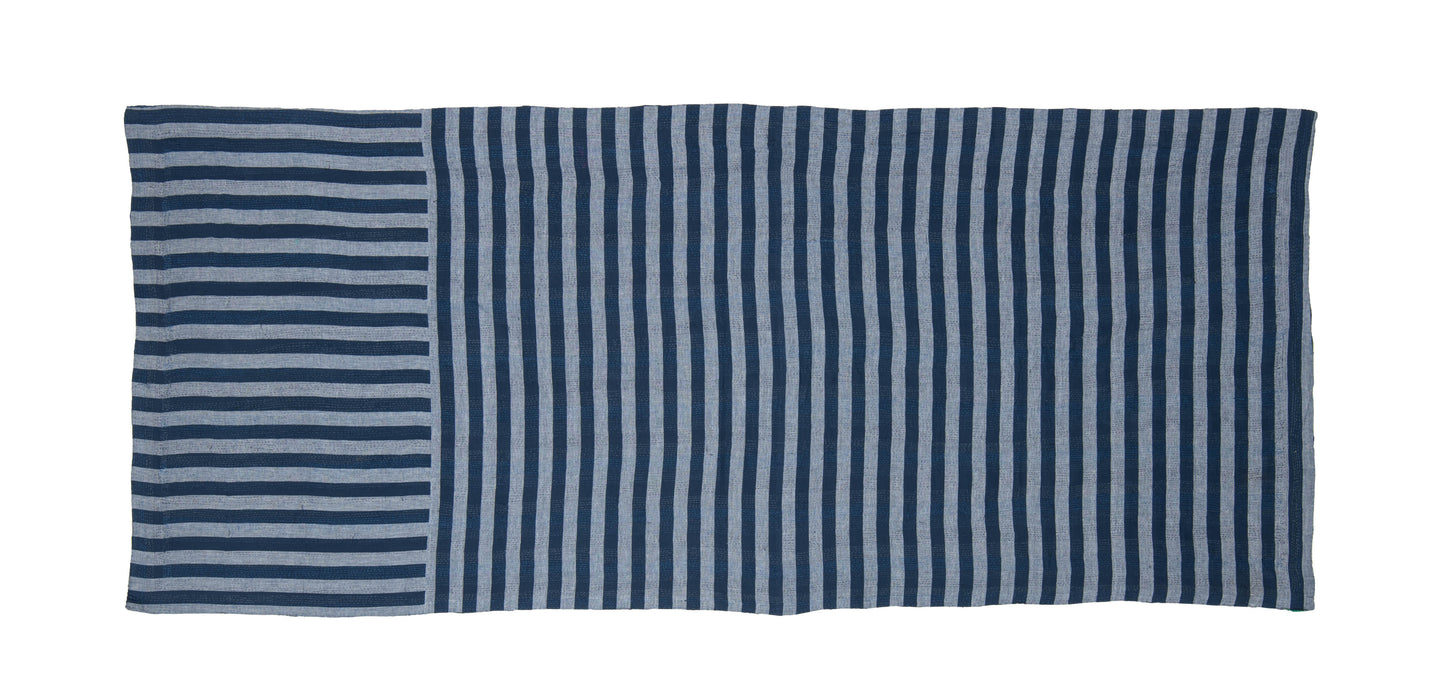 WP2971-NVY / WOVEN STRIPE FRAYED PATCH BACK KANTHA -NVY- (AVAILABLE JACKETS)