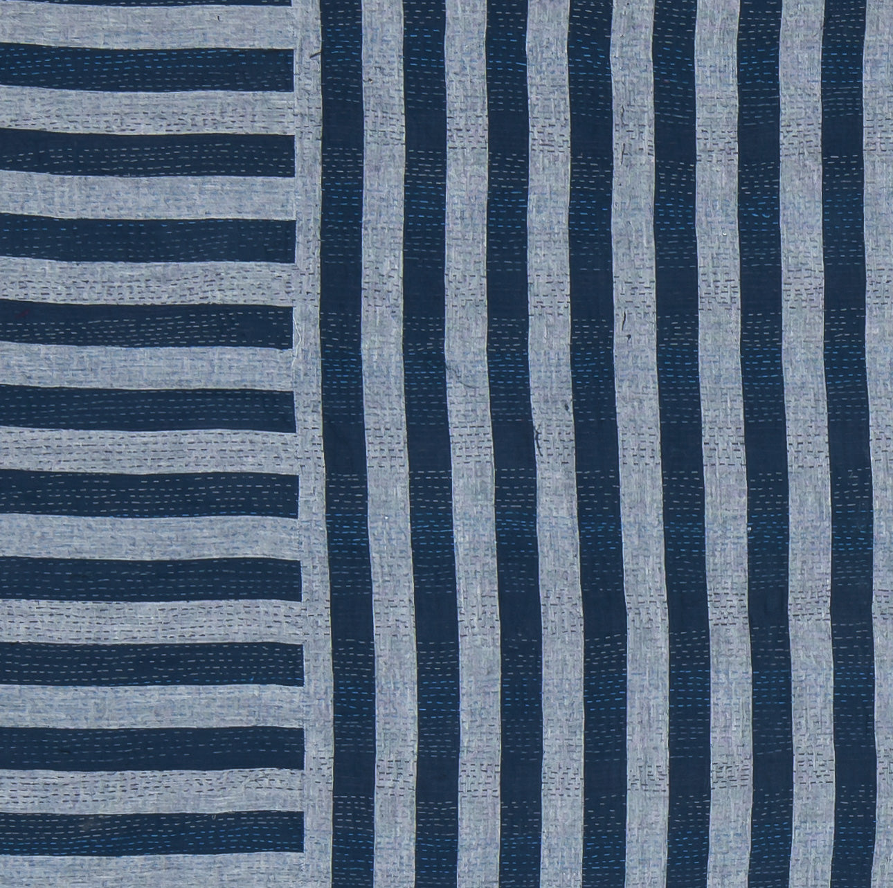WP2971-NVY / WOVEN STRIPE FRAYED PATCH BACK KANTHA -NVY- (AVAILABLE JACKETS)