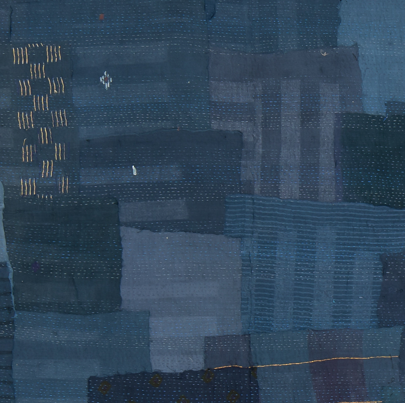 WP2971-NVY / WOVEN STRIPE FRAYED PATCH BACK KANTHA -NVY- (AVAILABLE JACKETS)