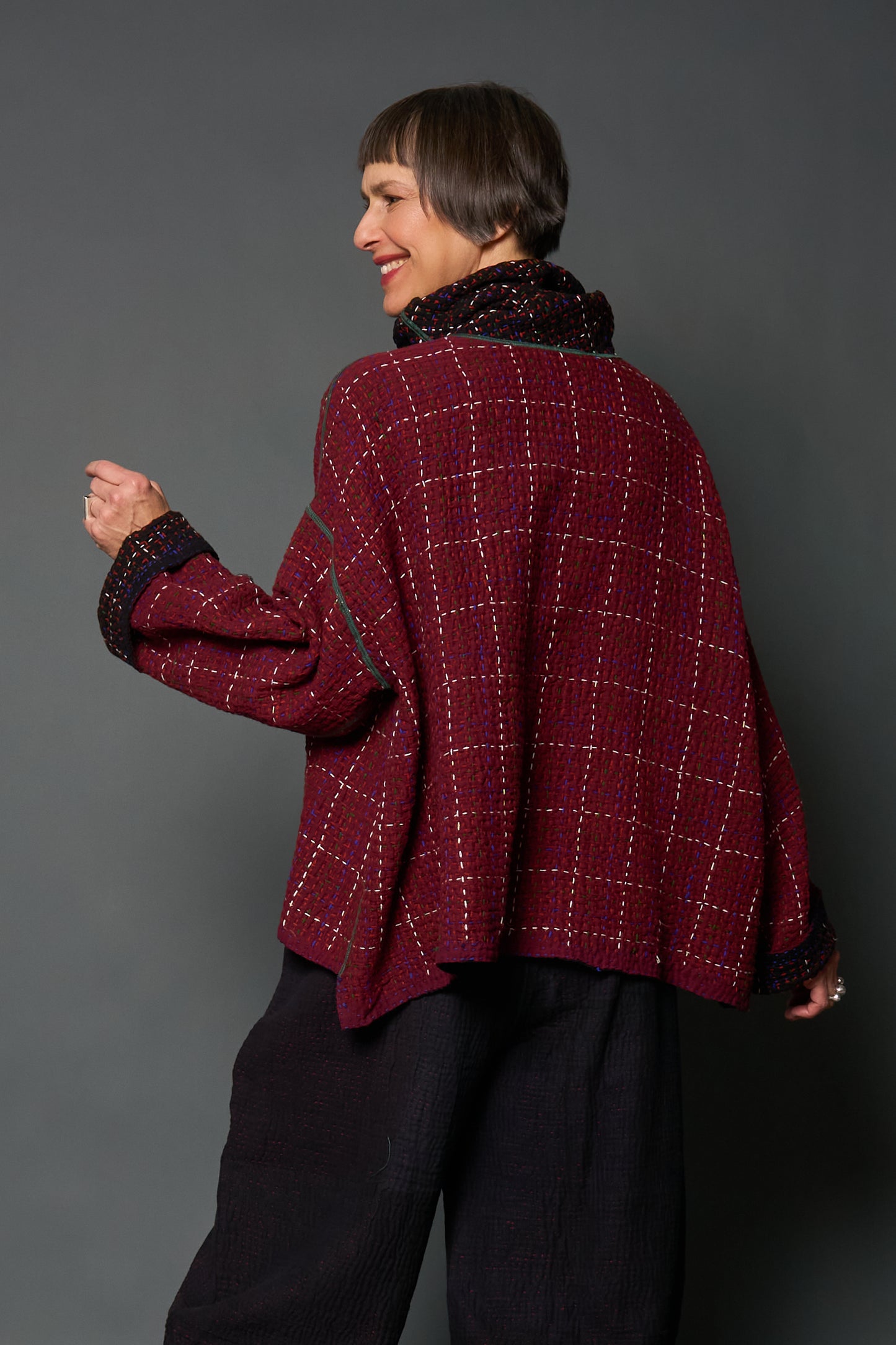 WW3971-RED-BLK / WOOL WAFFLE KANTHA (In Kantha) AH HOLIDAY TRUNK SHOW-2025 & OTHER ORDER