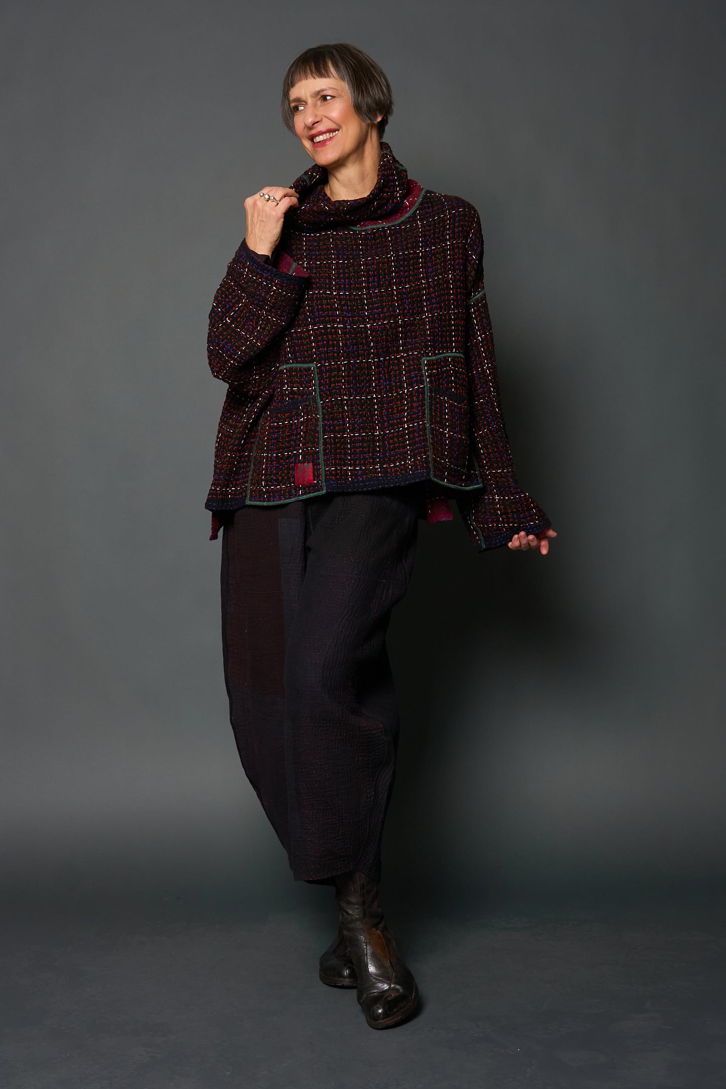 WW3971-RED-BLK / WOOL WAFFLE KANTHA (AVAILABLE JACKETS) AH HOLIDAY TRUNK SHOW-2025 & OTHER ORDER
