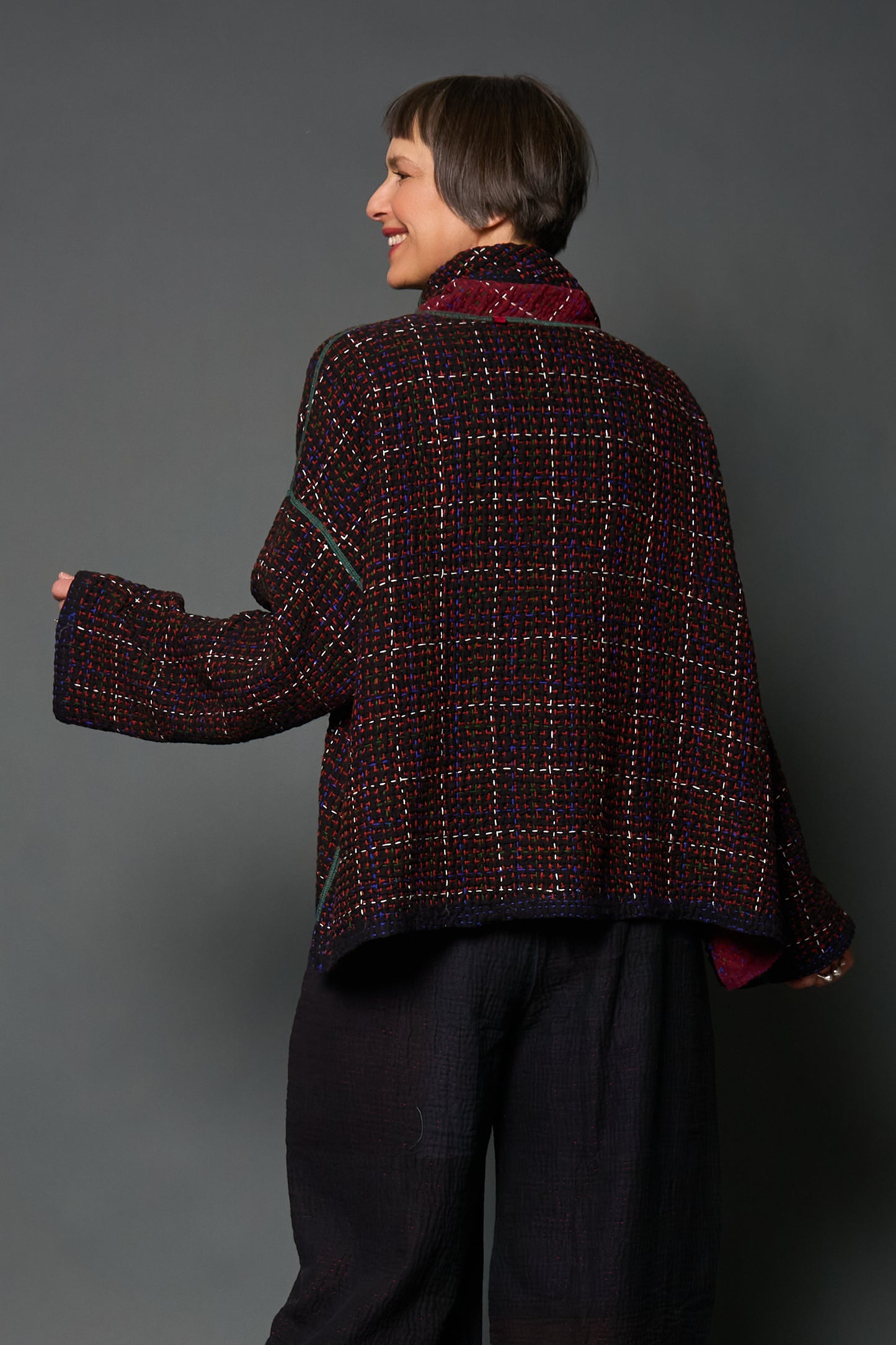 WW3971-RED-BLK / WOOL WAFFLE KANTHA (AVAILABLE JACKETS) AH HOLIDAY TRUNK SHOW-2025 & OTHER ORDER