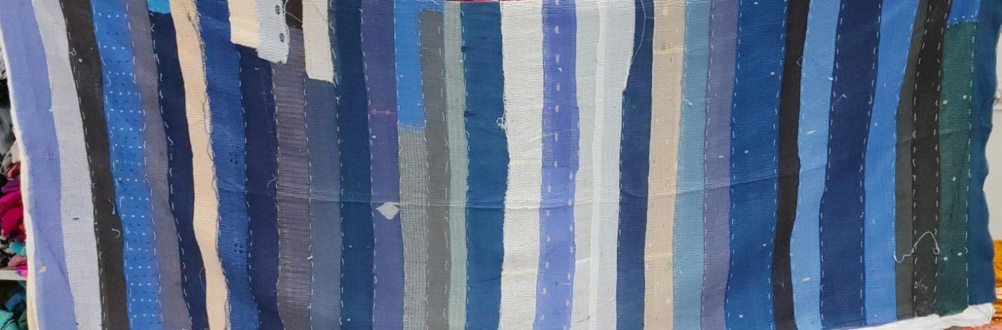 CS4970-BLU / COTTON STRIPE PATCH KANTHA (AVAILABLE JACKETS)