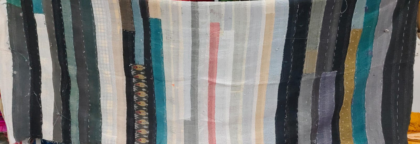 CS4970-GRN / COTTON STRIPE PATCH KANTHA -GRN (AVAILABLE JACKETS)